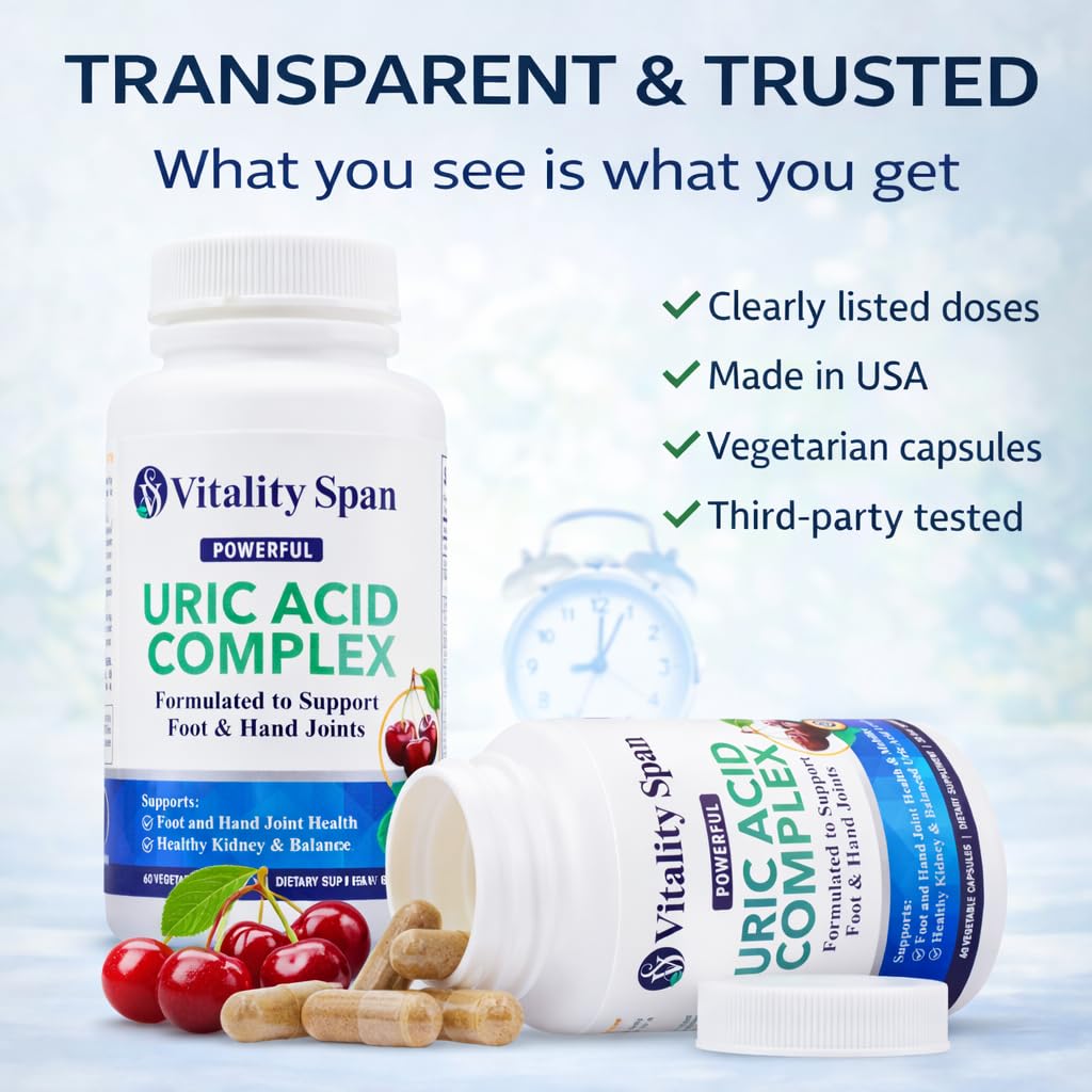 Vitality Span Uric Acid Support Supplement, 60 Vegetarian Capsules