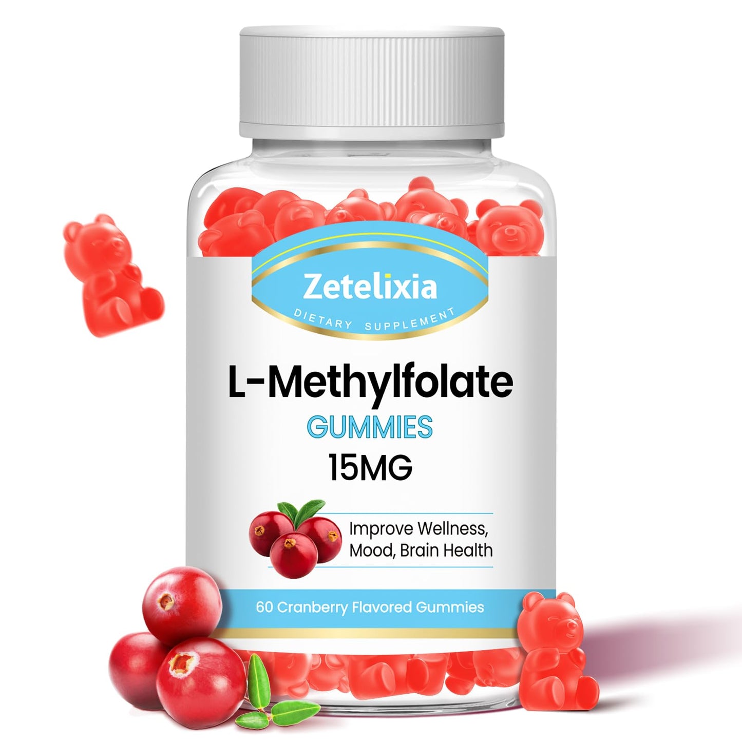 Zetelixia L-Methylfolate 15mg & Methyl B12 Gummies, 60 Count