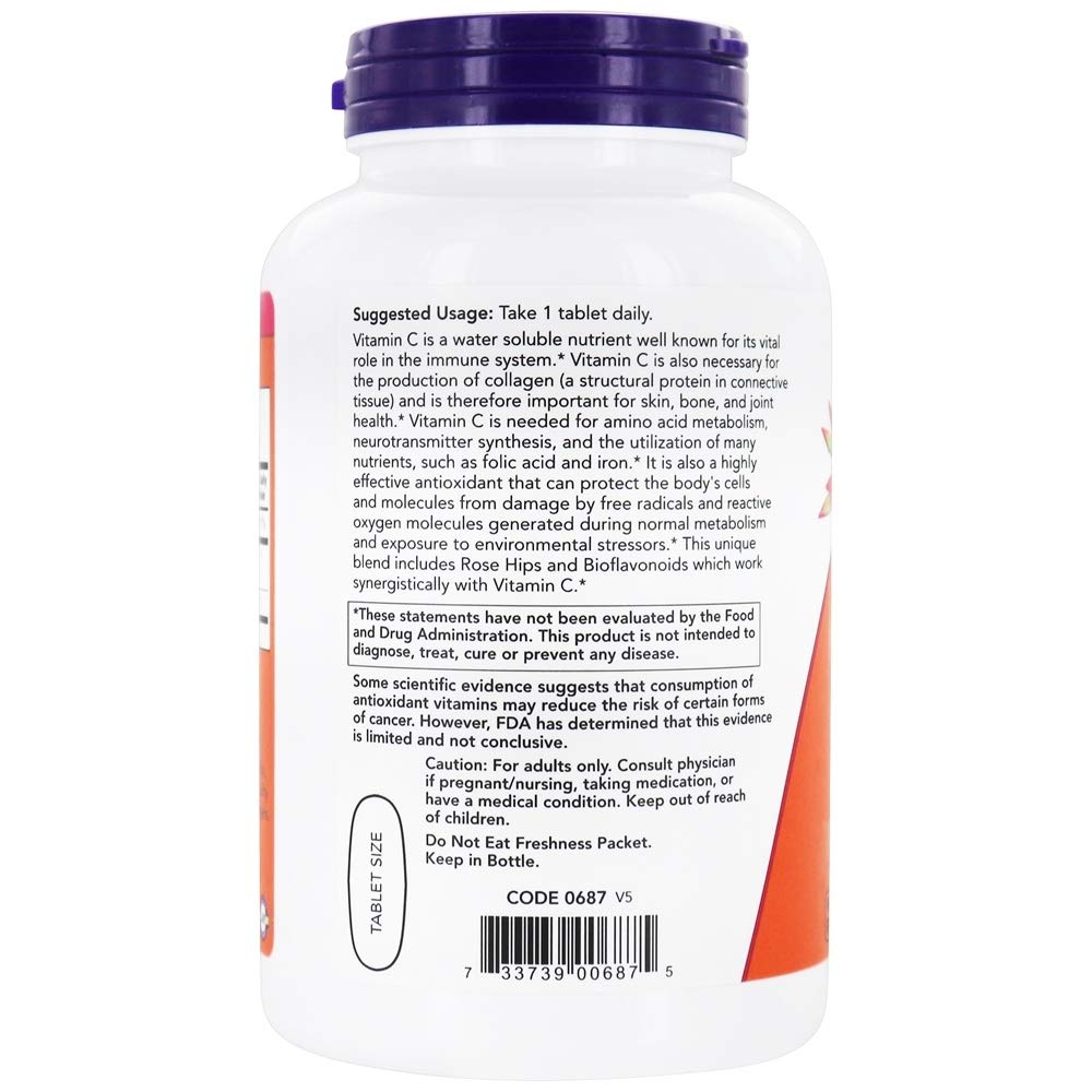 NOW Foods Vitamin C-1000 with Rose Hips and Bioflavonoids Tablet, 250 Count