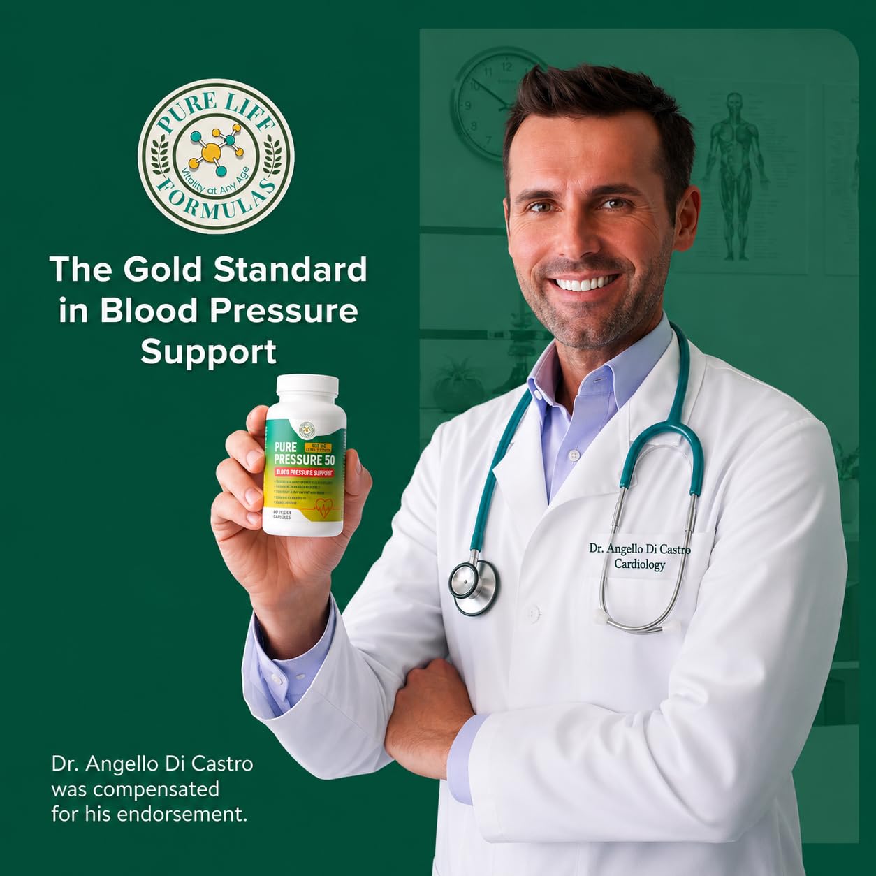 Pure Life Formulas Pure Pressure 50 Blood Pressure Support Supplement 60 Capsules
