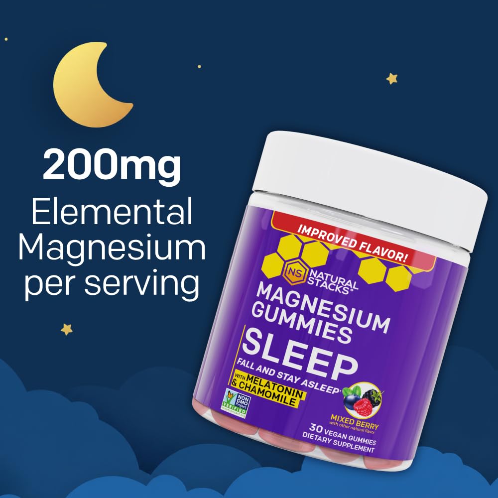 NATURAL STACKS Sleep Magnesium Gummies with Melatonin Mixed Berry 30 Count