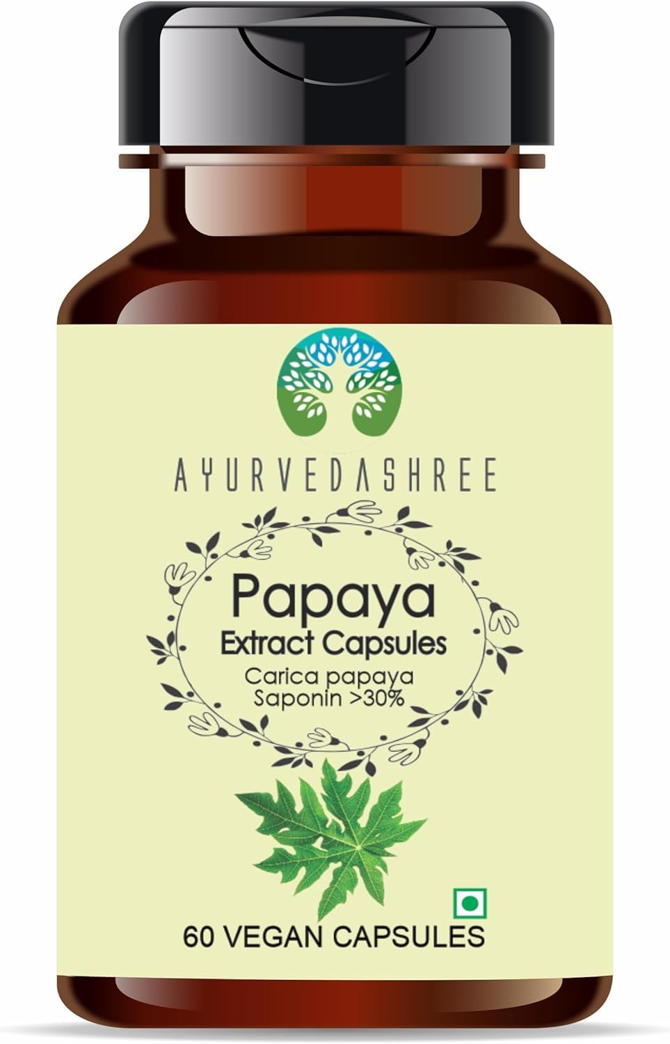 AYURVEDASHREE Papaya Extract 500mg Capsules, 60 Count