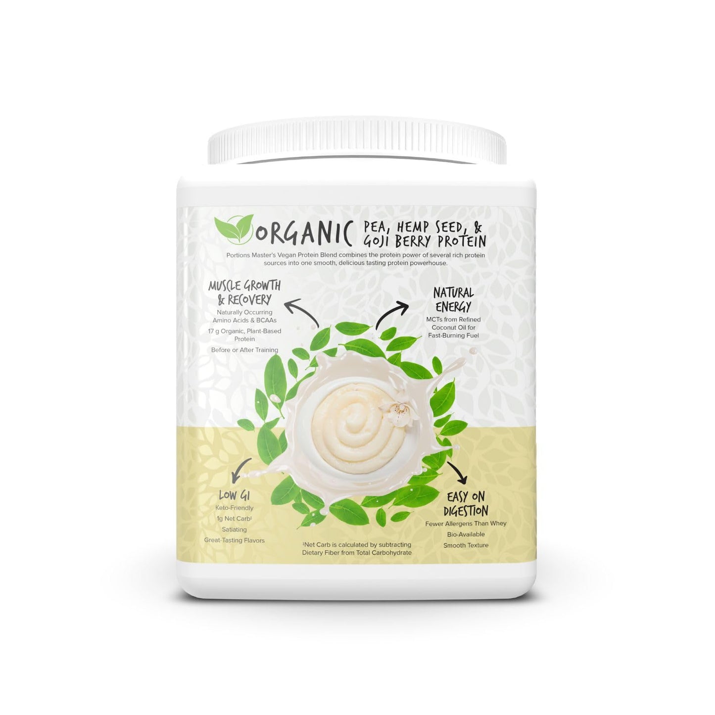 Portions Master Vegan Protein Blend, Pea Hemp Goji + MCT Protein Powder, 13.2 oz
