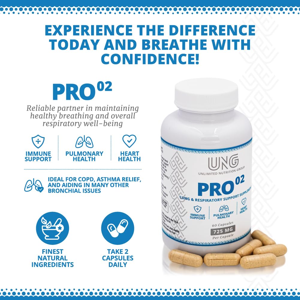 UNLIMITED NUTRITION GROUP UNG Pro-O2 Lung & Respiratory Support Supplement 725 MG 60 Capsules