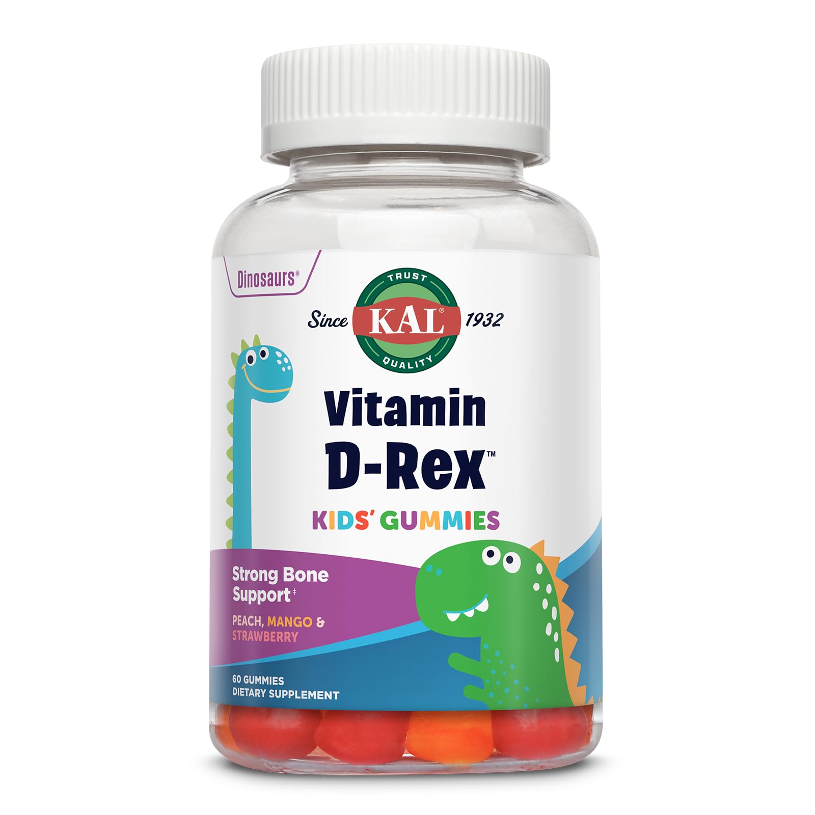 KAL Vitamin D-Rex Vitamin D3 Gummies for Kids, 60 Gummies