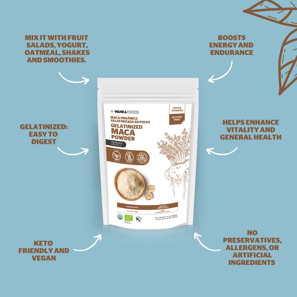 WANKA FOODS Organic Gelatinized Maca Powder, 8 oz