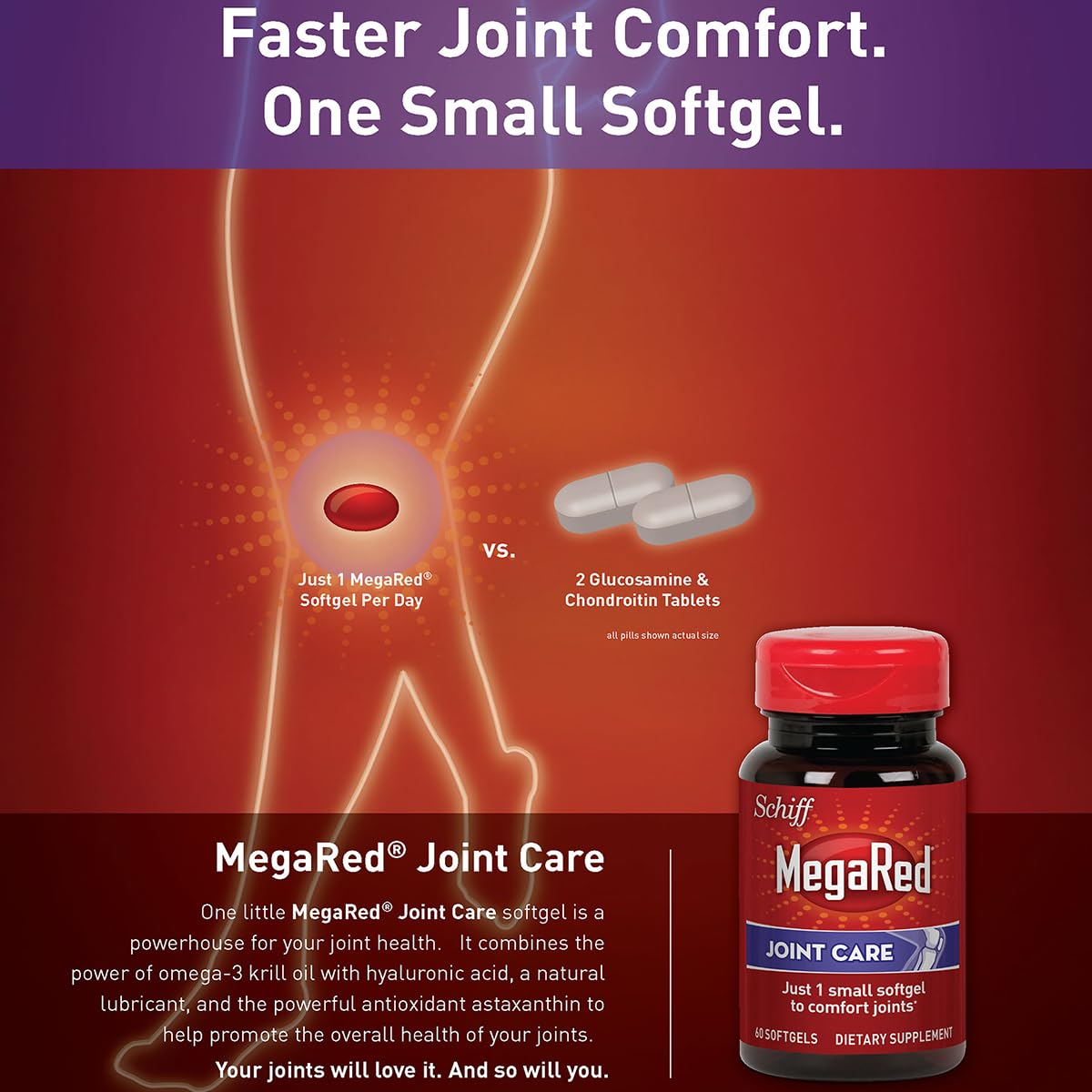 Schiff MegaRed 353mg Omega-3 Krill Oil Joint Care Supplement Softgels 60 Count