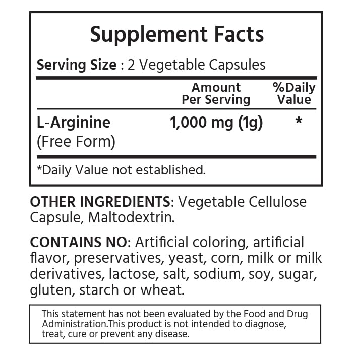 ML Naturals L-Arginine 1,000mg (Per Serving) Vegetable Capsules, 360 Count