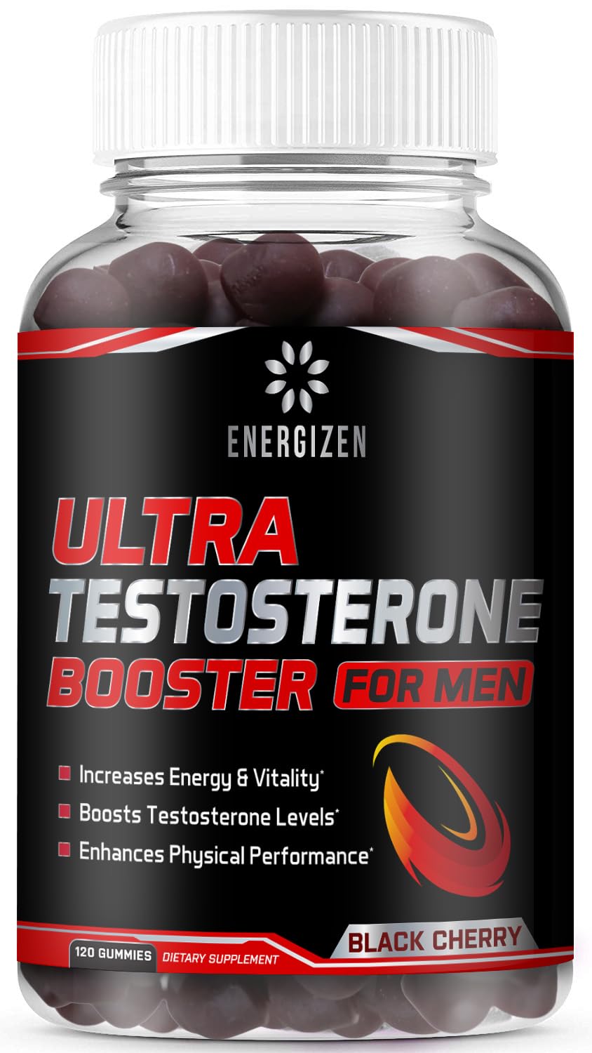 Energizen 8in1 Testosterone Booster for Men with Tongkat Ali, Fenugreek, Ashwagandha and Magnesium - Improve Libido & Hormonal Balance, Non-GMO Made in the USA, Black Cherry, 120 Count Gummies