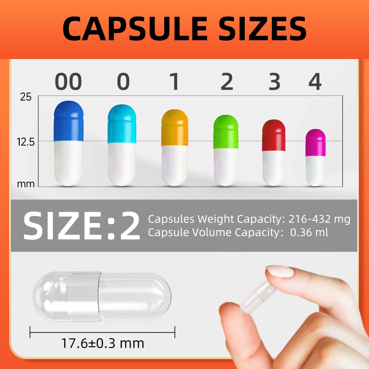 CAPSLogist Empty Capsule Size 2, Vegan Capsule, 100 Count