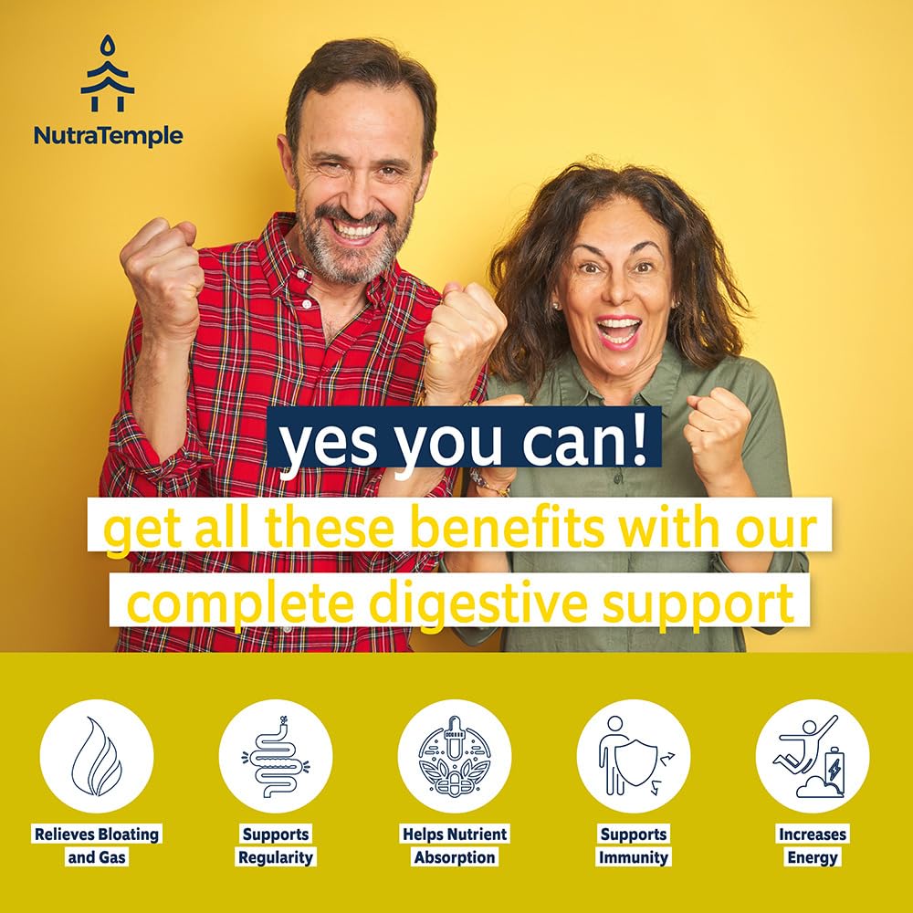 NUTRATEMPLE 4 in 1 Pre Post Probiotics & Digestive Enzymes for Women & Men - Digestive Health, Gut & Immune Support for Occasional Constipation, Diarrhea, Gas & Bloating, Capsule, 60 Count