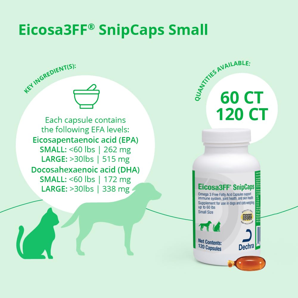 Eicosa3FF SnipCaps Omega 3 Free Fatty Acid Capsules for Dogs and Cats, Small, 120 Capsules