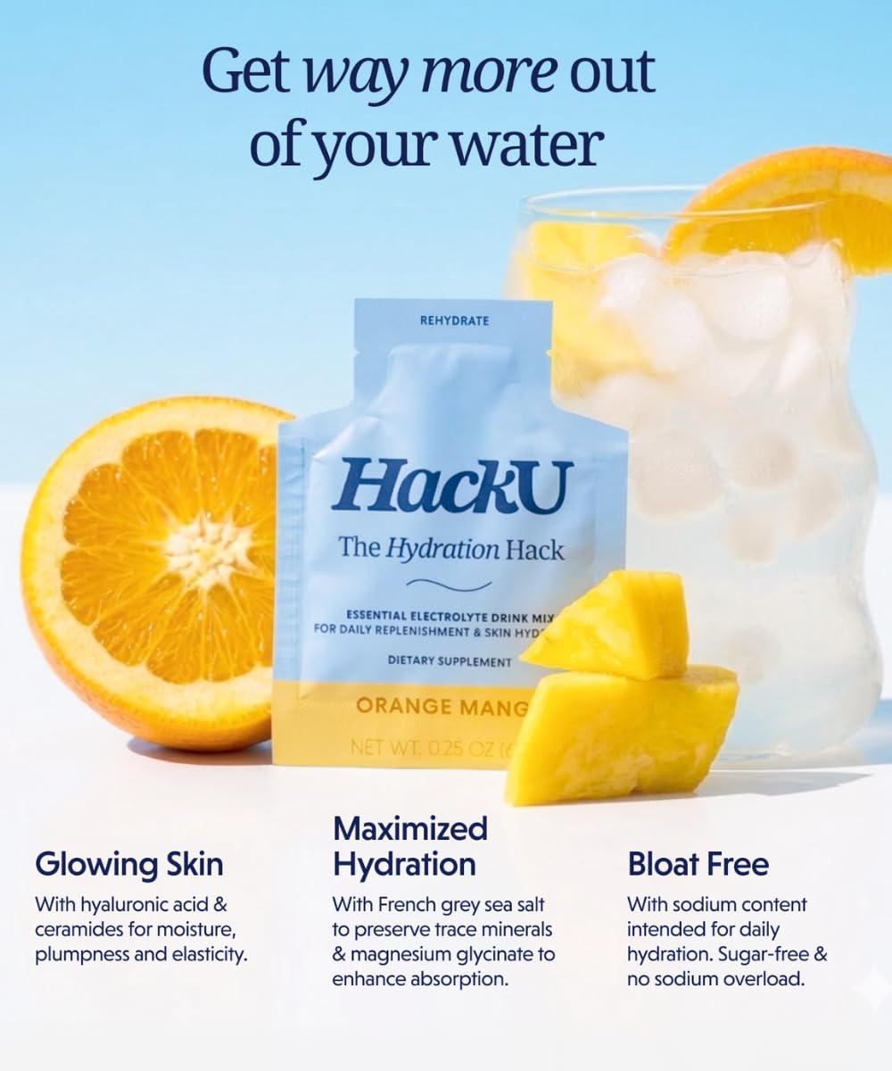 HackU Sugar-Free Electrolyte Packets Orange Mango Powder 2.5 Ounce