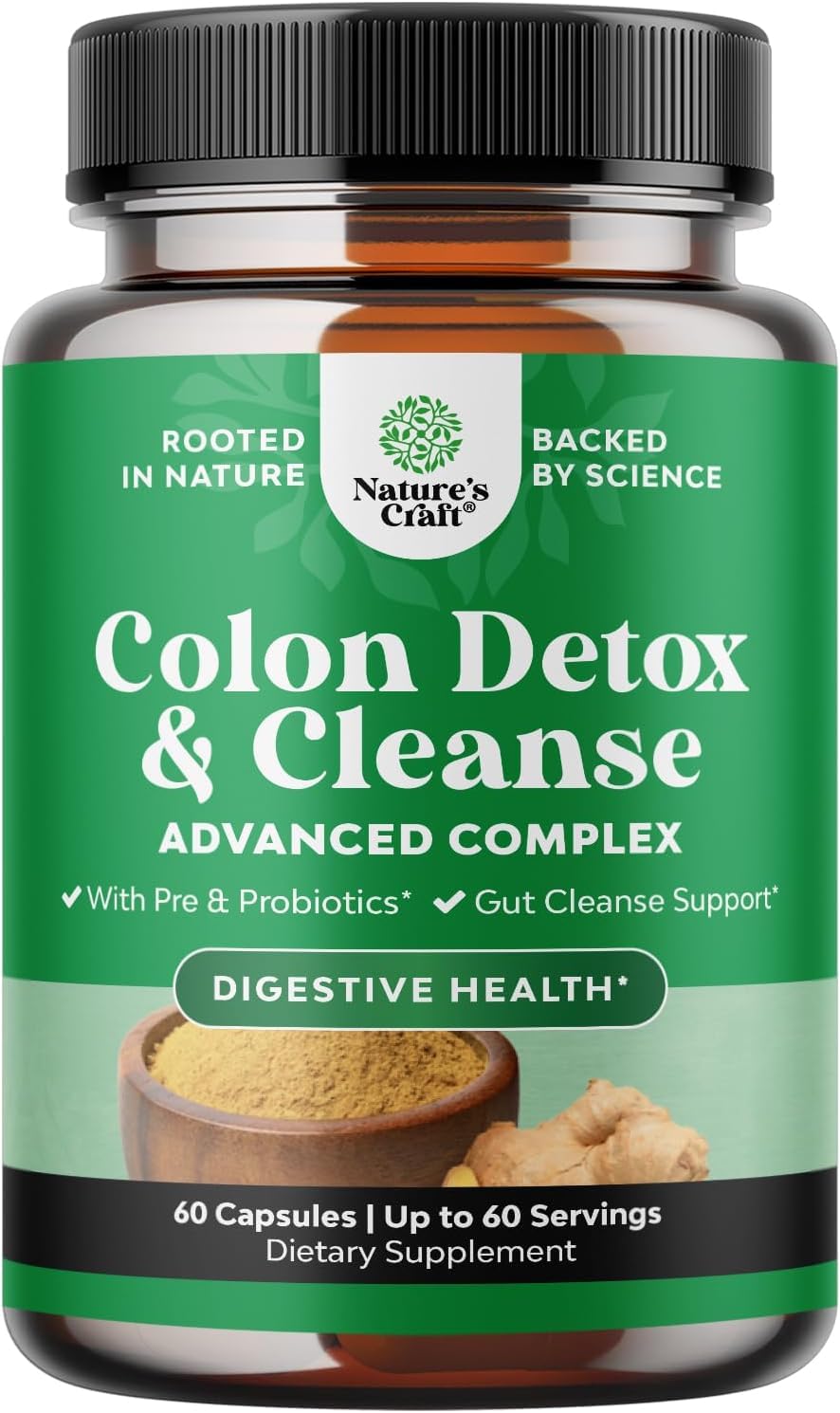 Natures Craft Colon Cleanse Detox & Gut Cleanse Capsules with Psyllium Husk, 60 Capsules