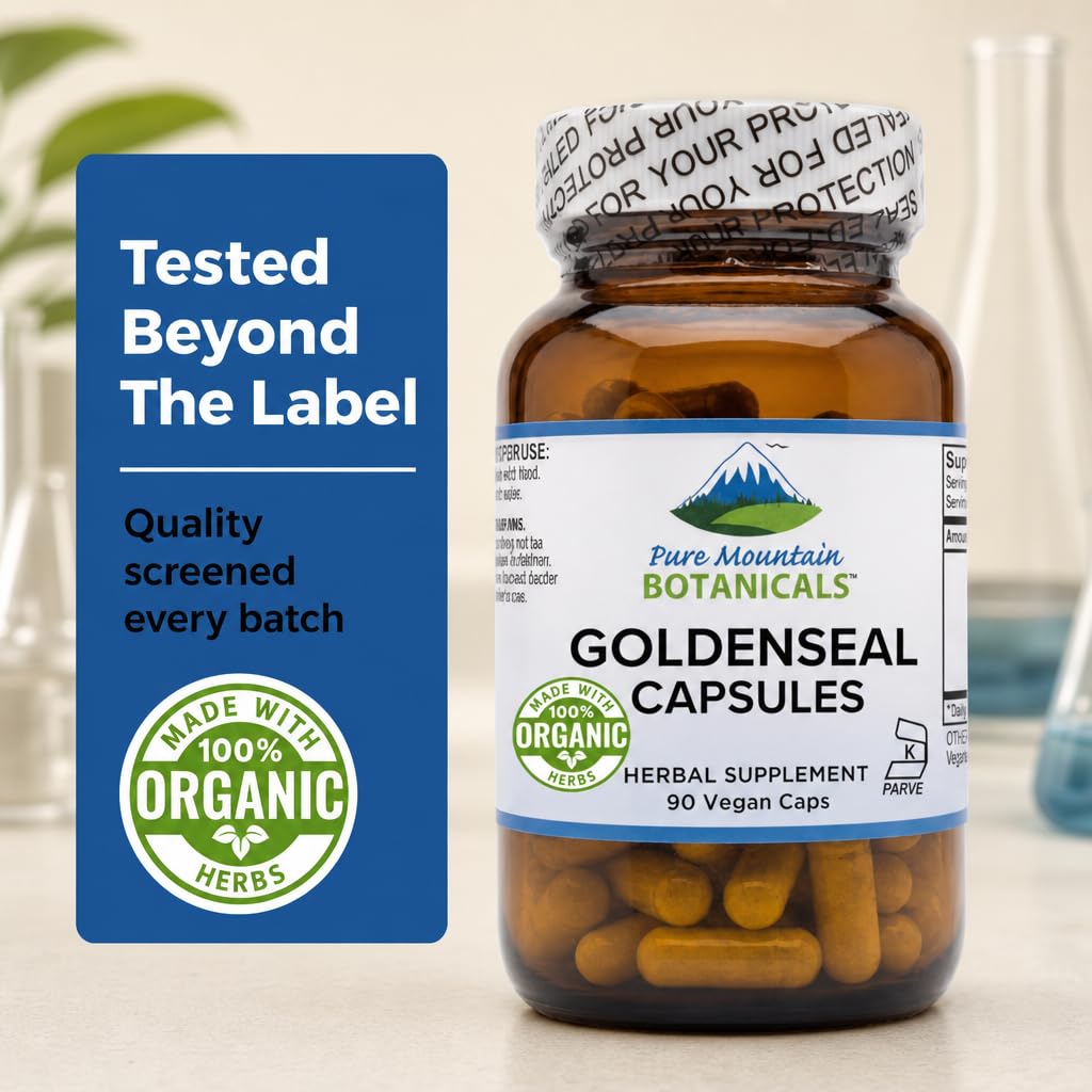 Pure Mountain Botanicals Goldenseal 250mg Organic Capsules, 60 Count