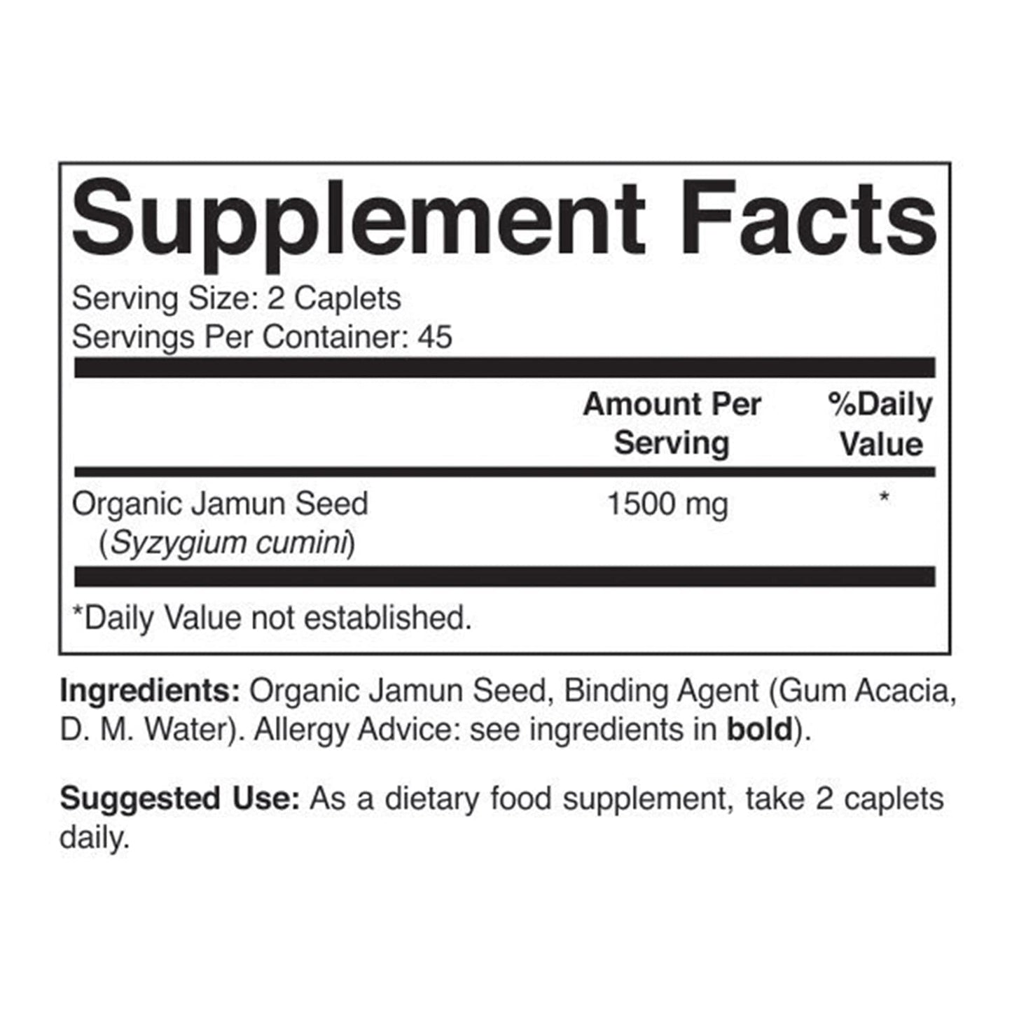 Brieofood Organic Jamun Seed 1500mg Tablets 180 Count