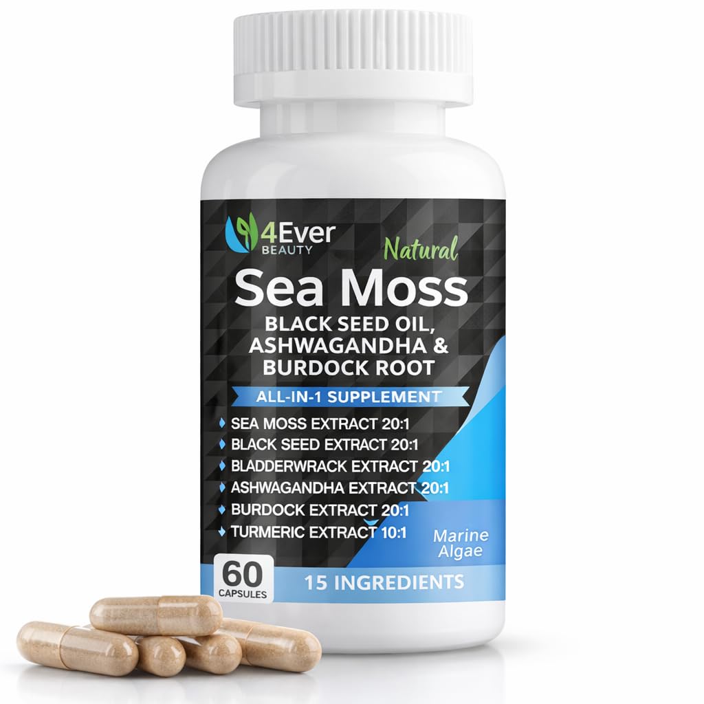 4Ever Beauty Sea Moss Capsules with Black Seed Oil & Ashwagandha, 60 Count