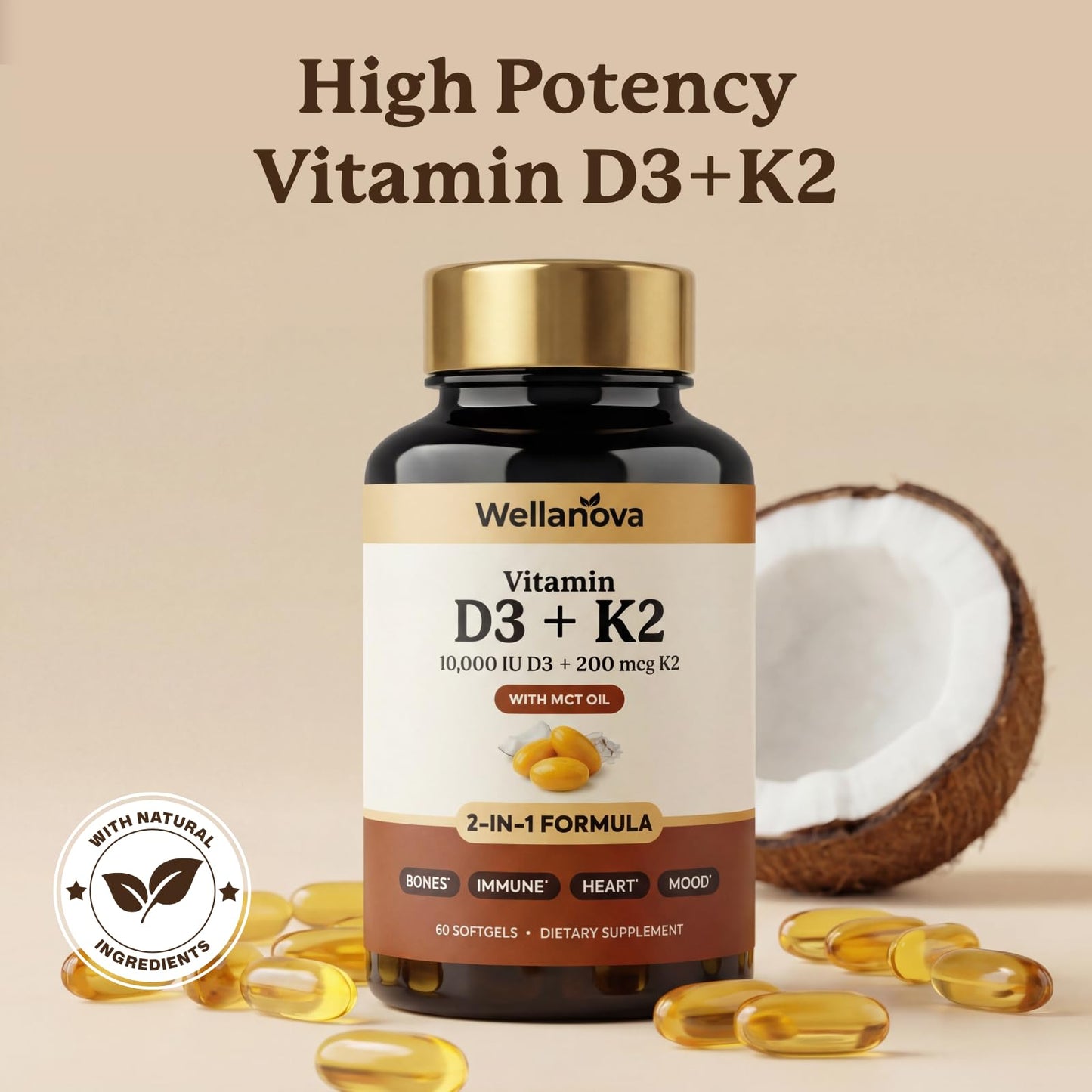 Wellanova Vitamin D3 K2 10,000 IU Softgel 60