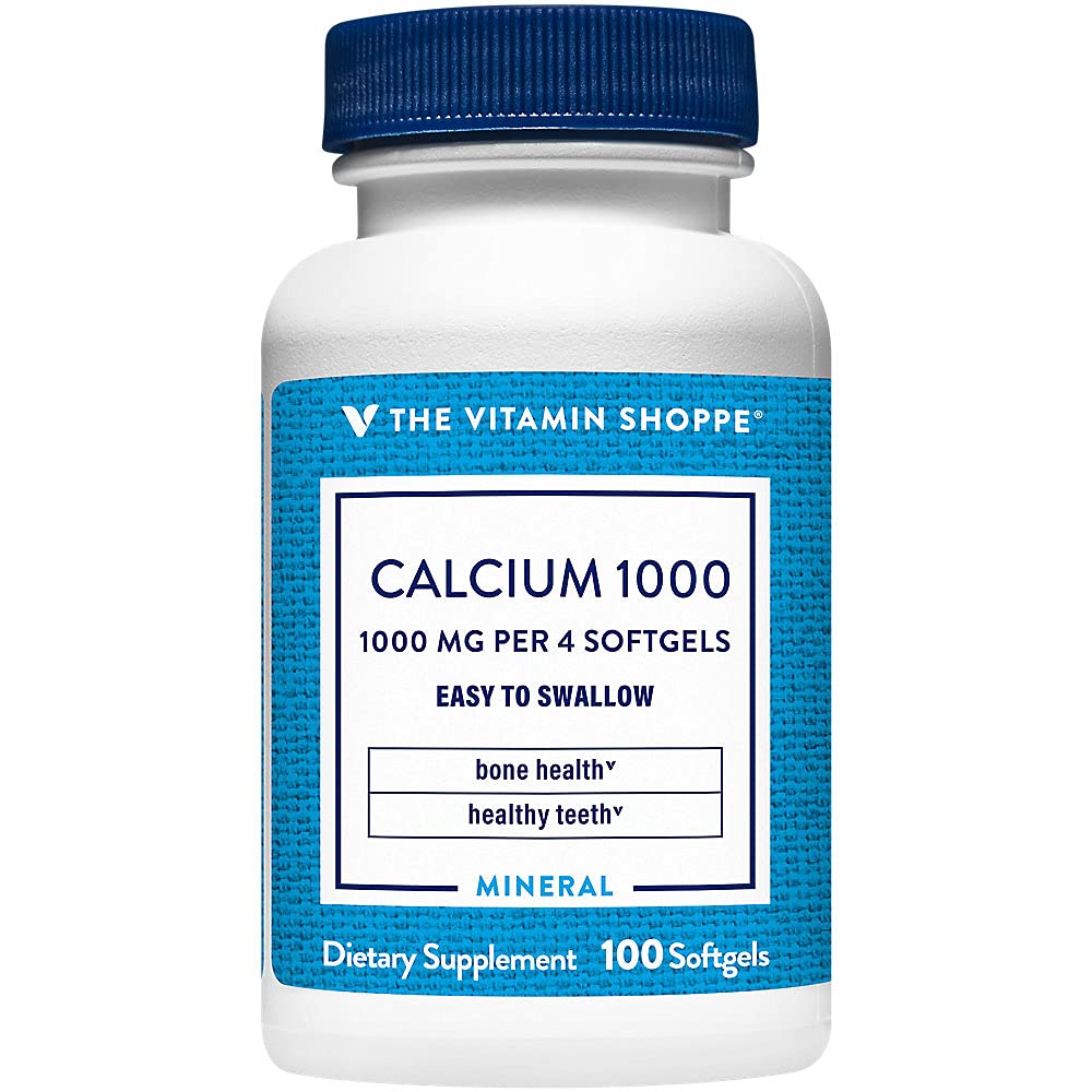 The Vitamin Shoppe Calcium 1,000MG Softgel - Bone Strength, Teeth Health & Muscle Function Support, Daily Mineral, 100 Softgels