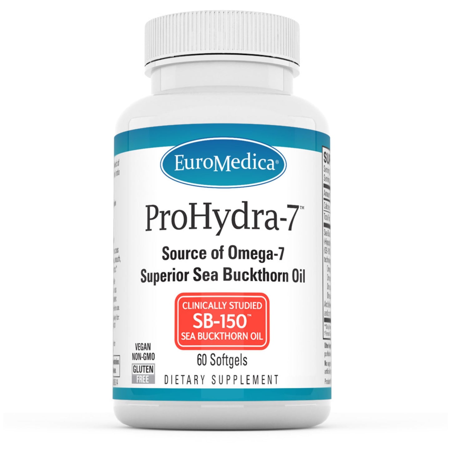 EuroMedica ProHydra-7 Skin Health Support Supplement with Omega-7 Sea Buckthorn Oil Softgels 120