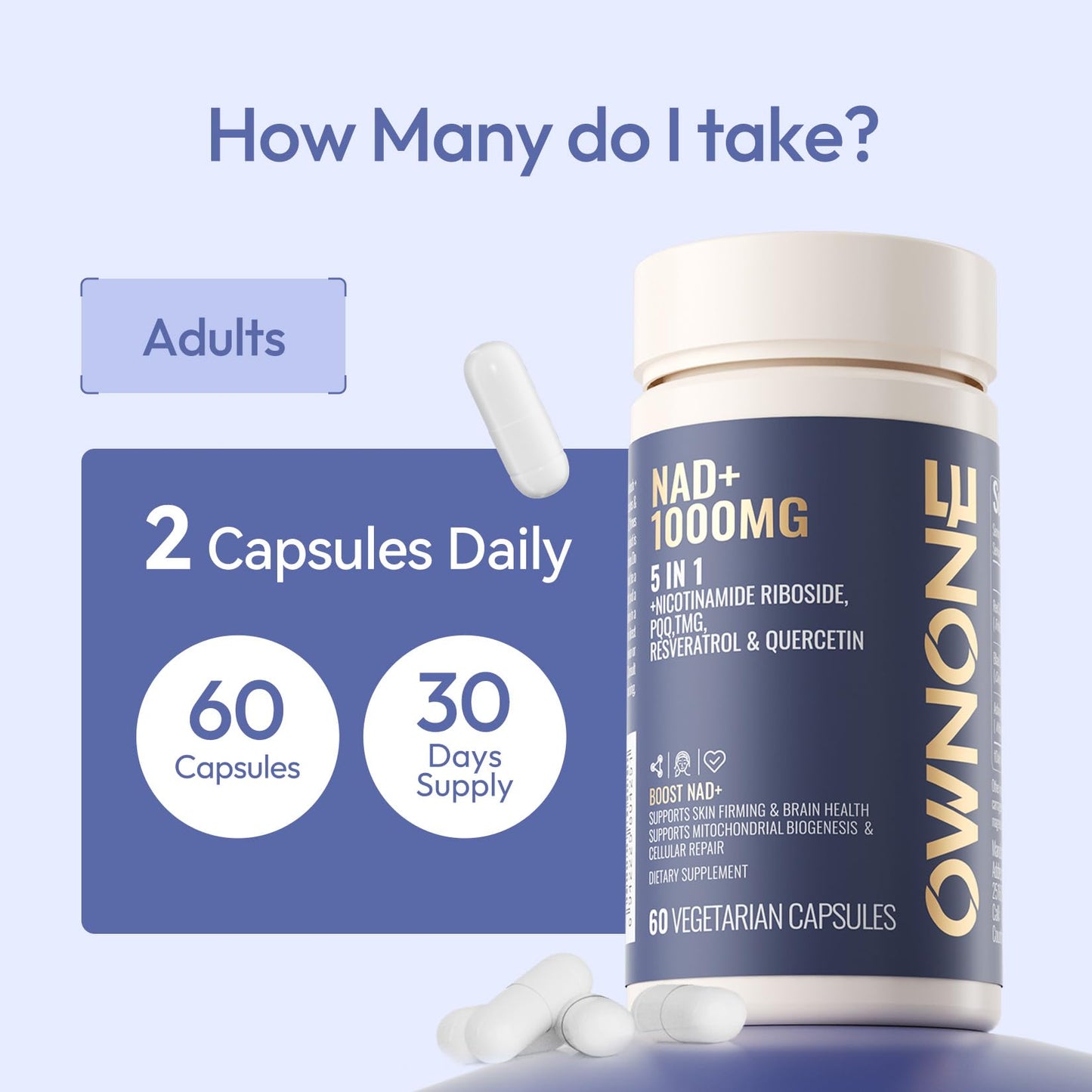OWNONE NAD+ Capsule with Nicotinamide Riboside, Resveratrol, Quercetin, Vegetarian NAD Capsule, Healthy Aging, 120 Capsules