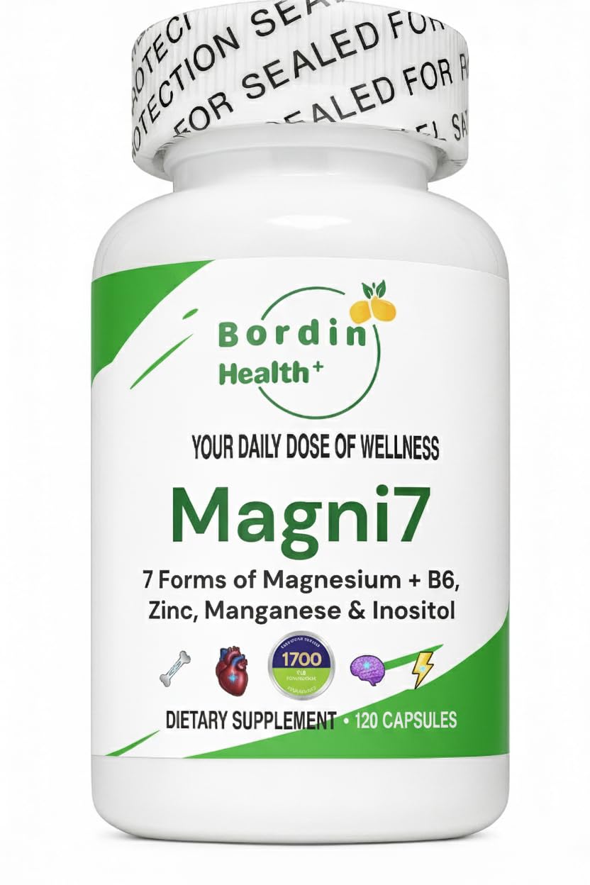 Bordin Health Magni7 Magnesium Complex 1700mg 7-Form Blend with 300mg Magnesium Glycinate, Citrate & Malate Capsules, 120 Count