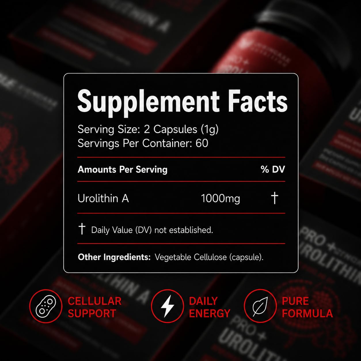 JUSINCASE NUTRITION Urolithin A PRO Capsules - 1000mg, 120 Count