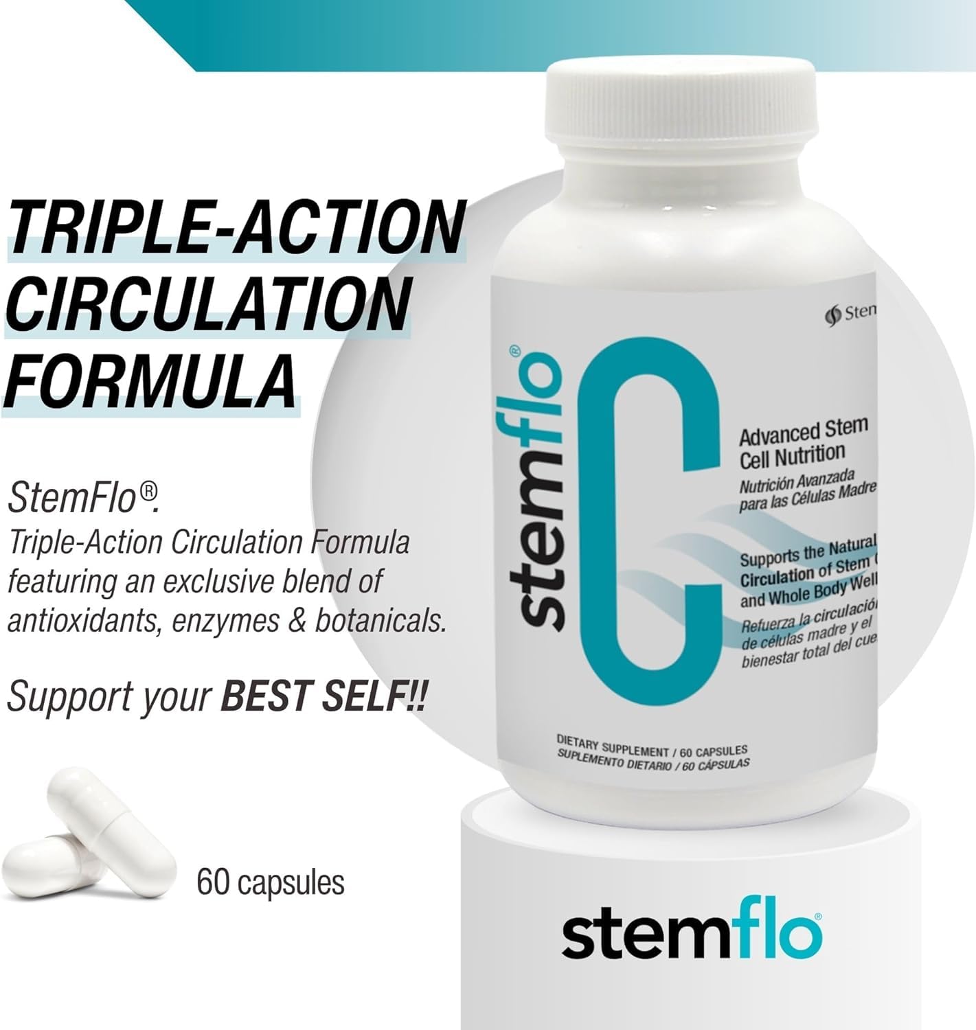 StemFlo Trans-Resveratrol, Curcumin, and Super Antioxidants for Health, Longevity, and Vitality Capsule 1 Count