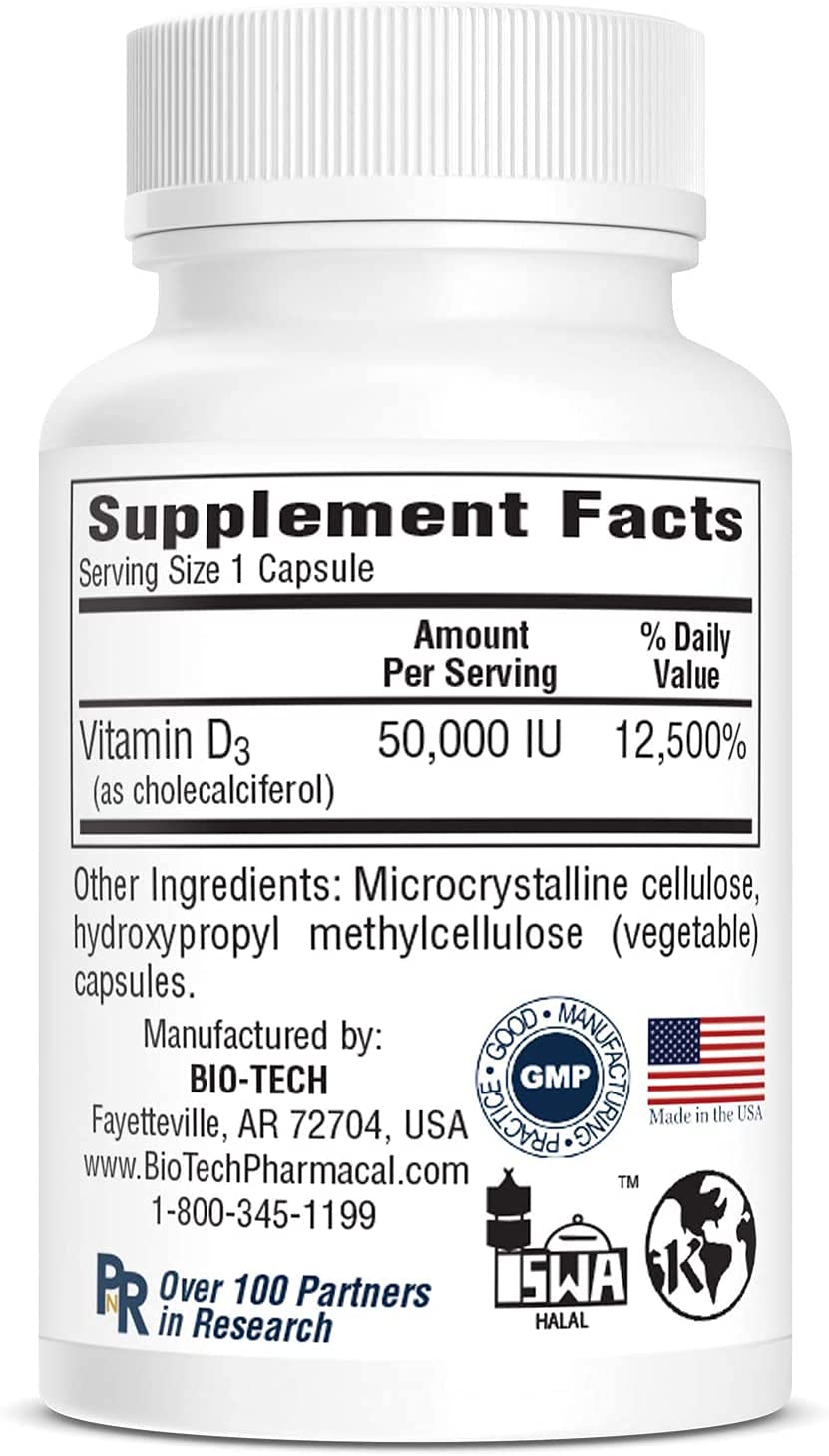Bio-Tech Pharmacal D3-50 50,000 IU, 100 Vegetable Capsules