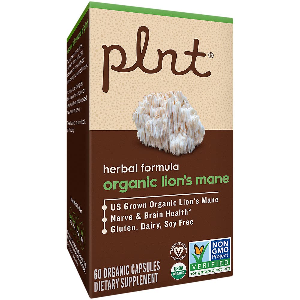 plnt Organic Lion's Mane Supports Nerve & Brain Health 1000 mg Capsules, 60 Count