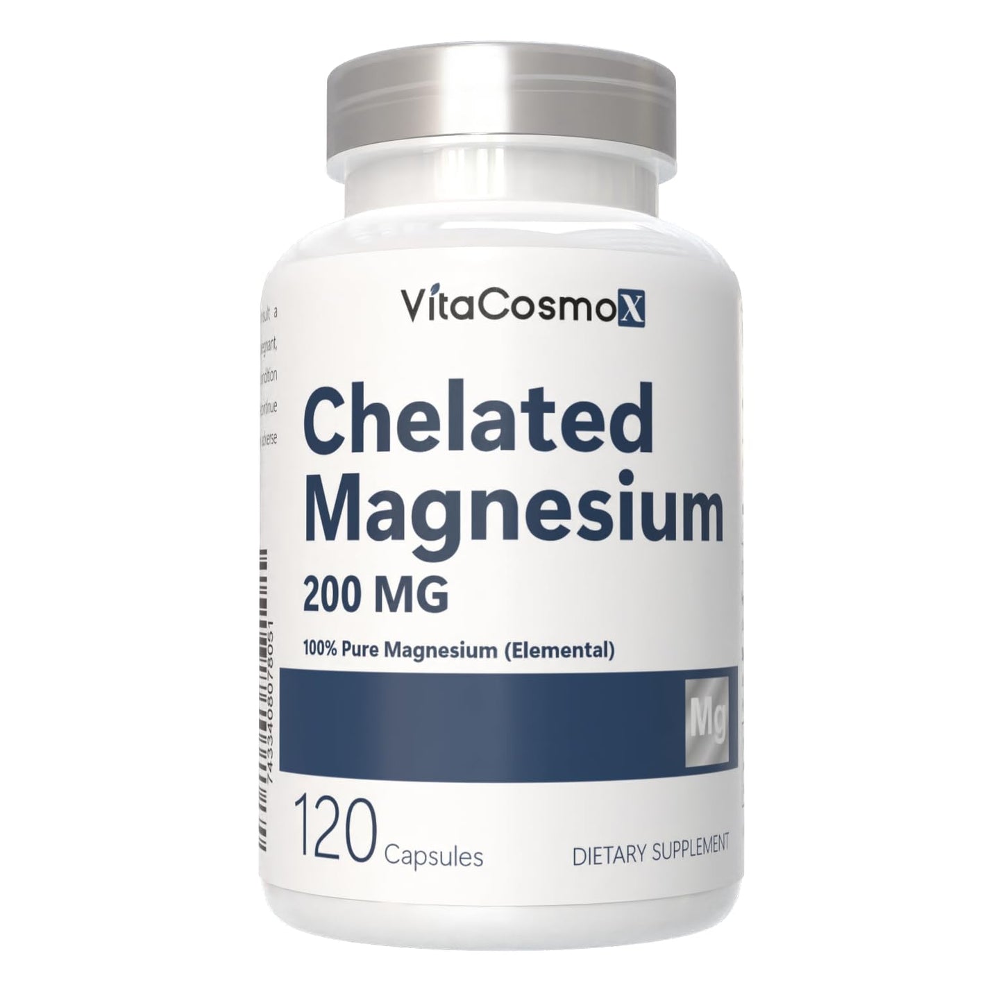 VitaCosmoX Chelated Magnesium Bisglycinate 200mg Capsules, 120 Count