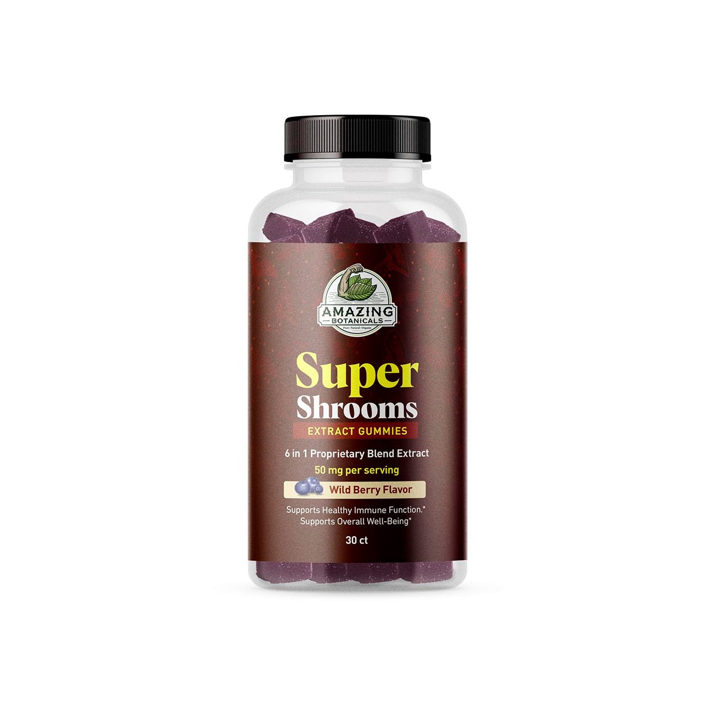 Amazing Botanicals Organic Super Shrooms 6-in-1 Mushroom Supplement Gummies 30 Count