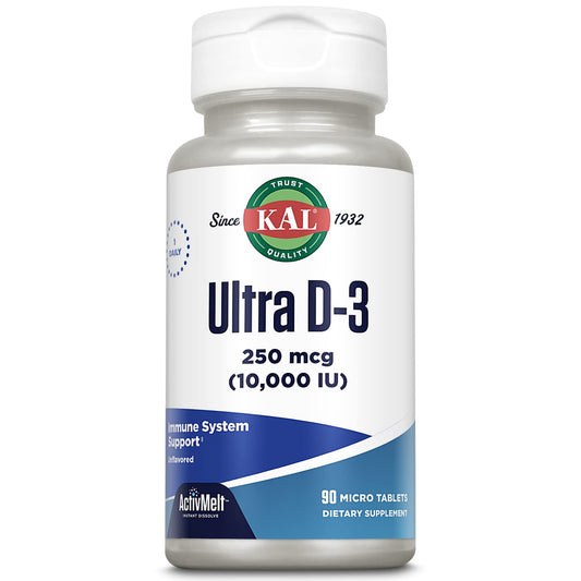 KAL Ultra Vitamin D3 250 mcg (10000 IU) High Potency Vitamin D Tablets, 90 Count