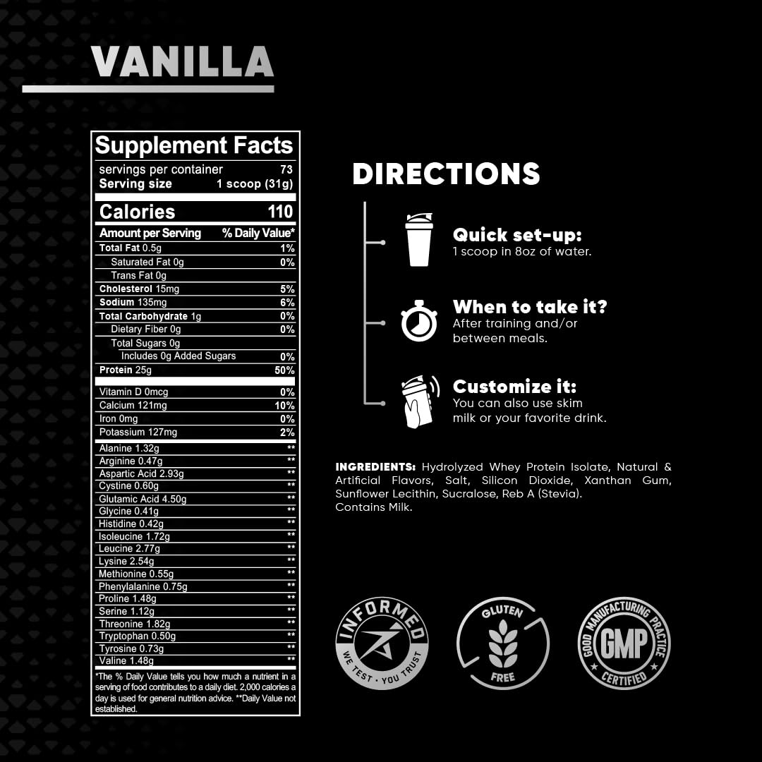 LAB NUTRITION 100% Hydrolyzed Whey Protein Isolate Powder, 80 Servings