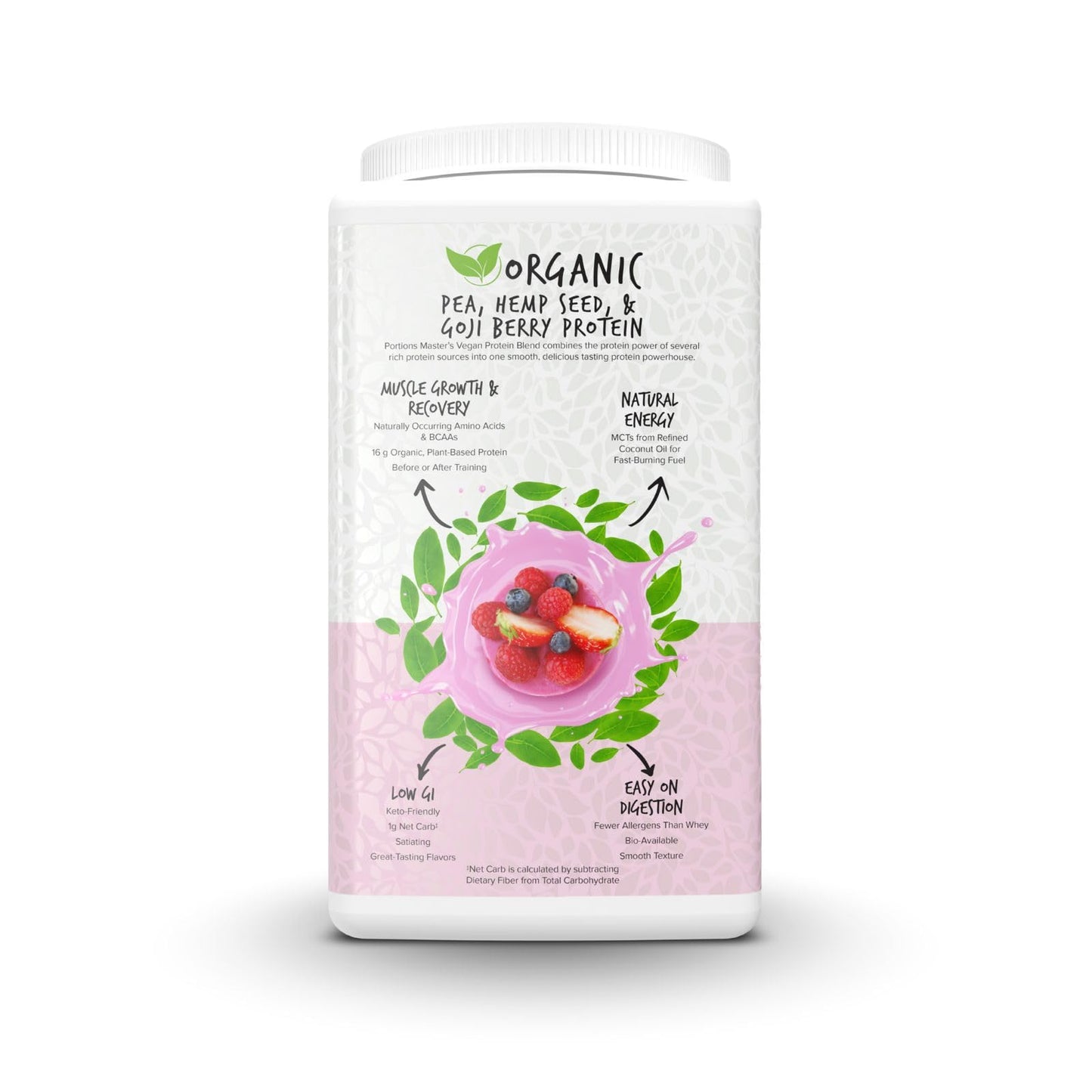 Portions Master Vegan Protein Blend Pea Hemp Goji + MCT Protein Powder 26.4 oz