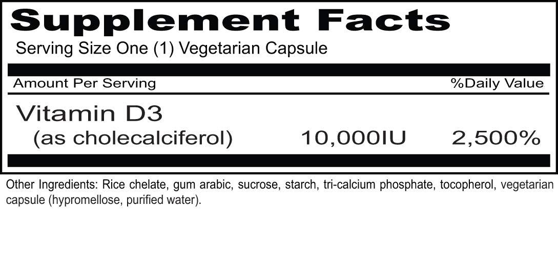 Priority One Vitamin D3 10,000 IU Vegetarian Capsules, 90 Capsules