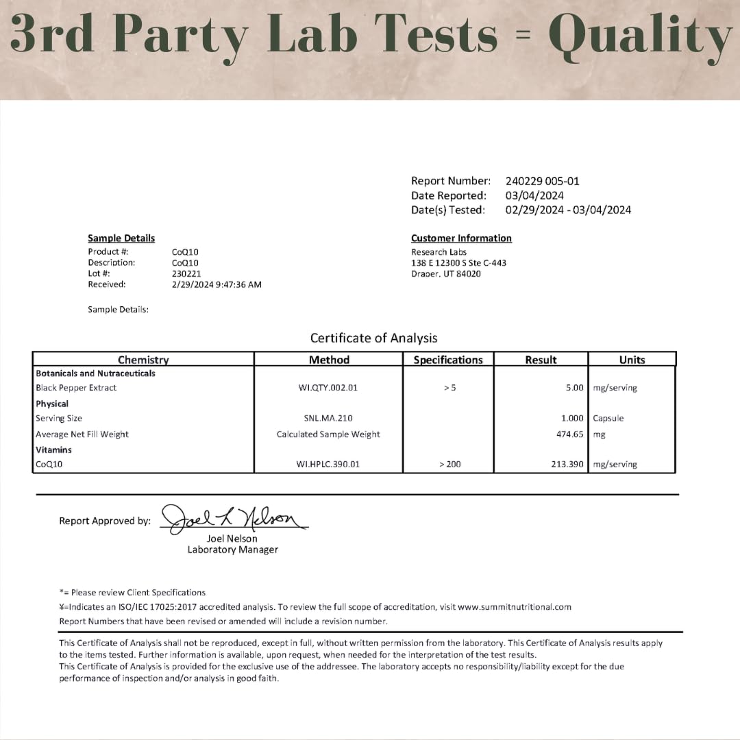 Research Labs Advanced Absorption CoQ10 200mg with Black Pepper Extract Softgels, 90 Count