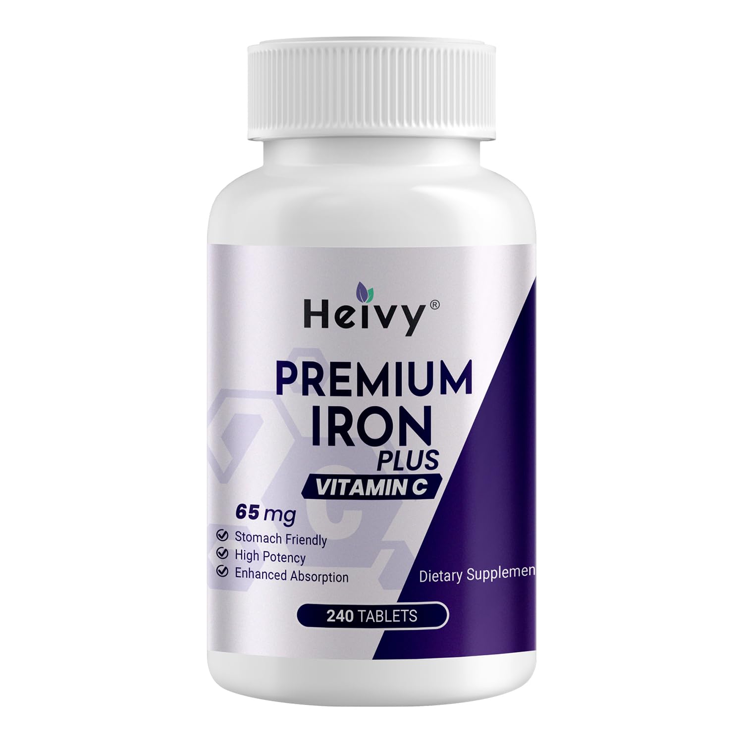 Heivy Ferrous Sulfate 325mg, Iron 65mg, Iron with Vitamin C – High Potency Iron Supplement for Women & Men, Gentle on Stomach, 240 Tablets