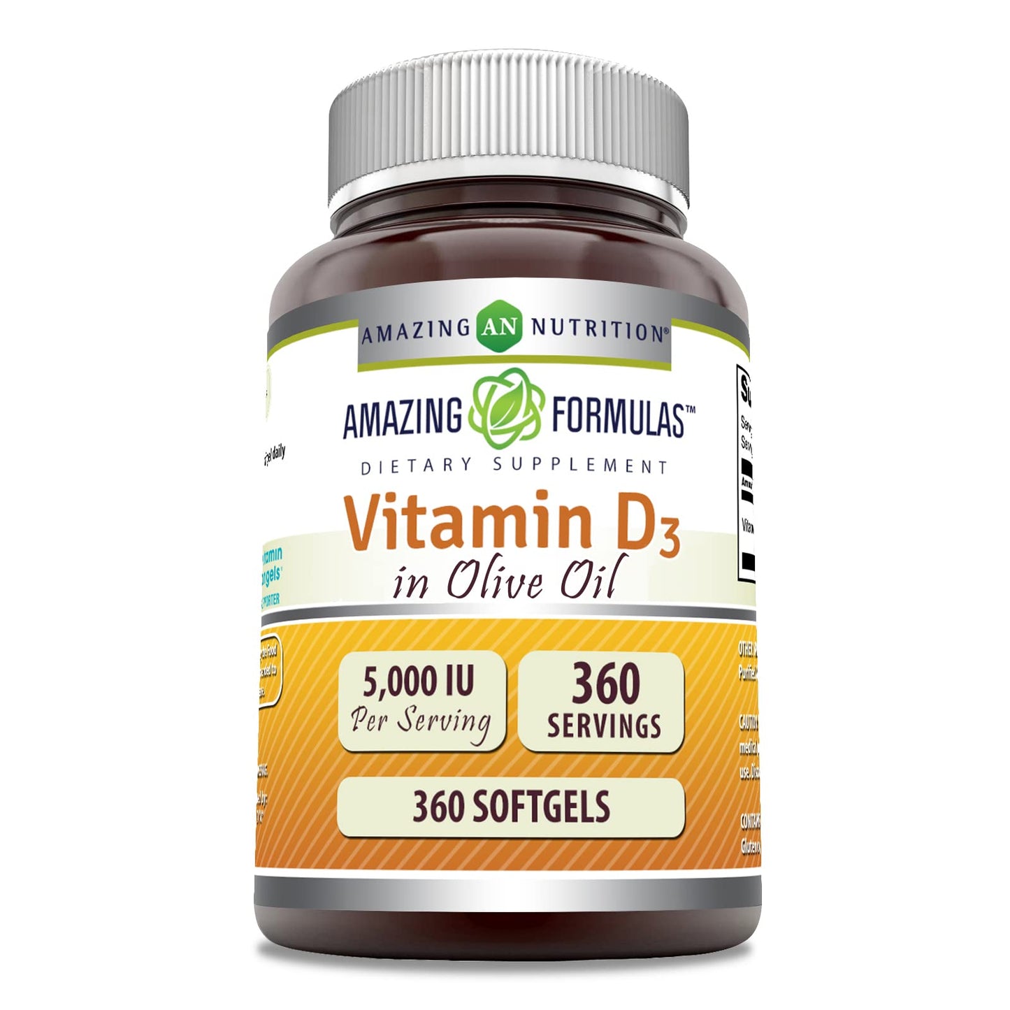 Amazing Nutrition Vitamin D3 in Olive Oil 5000 IU Softgels, 360 Count