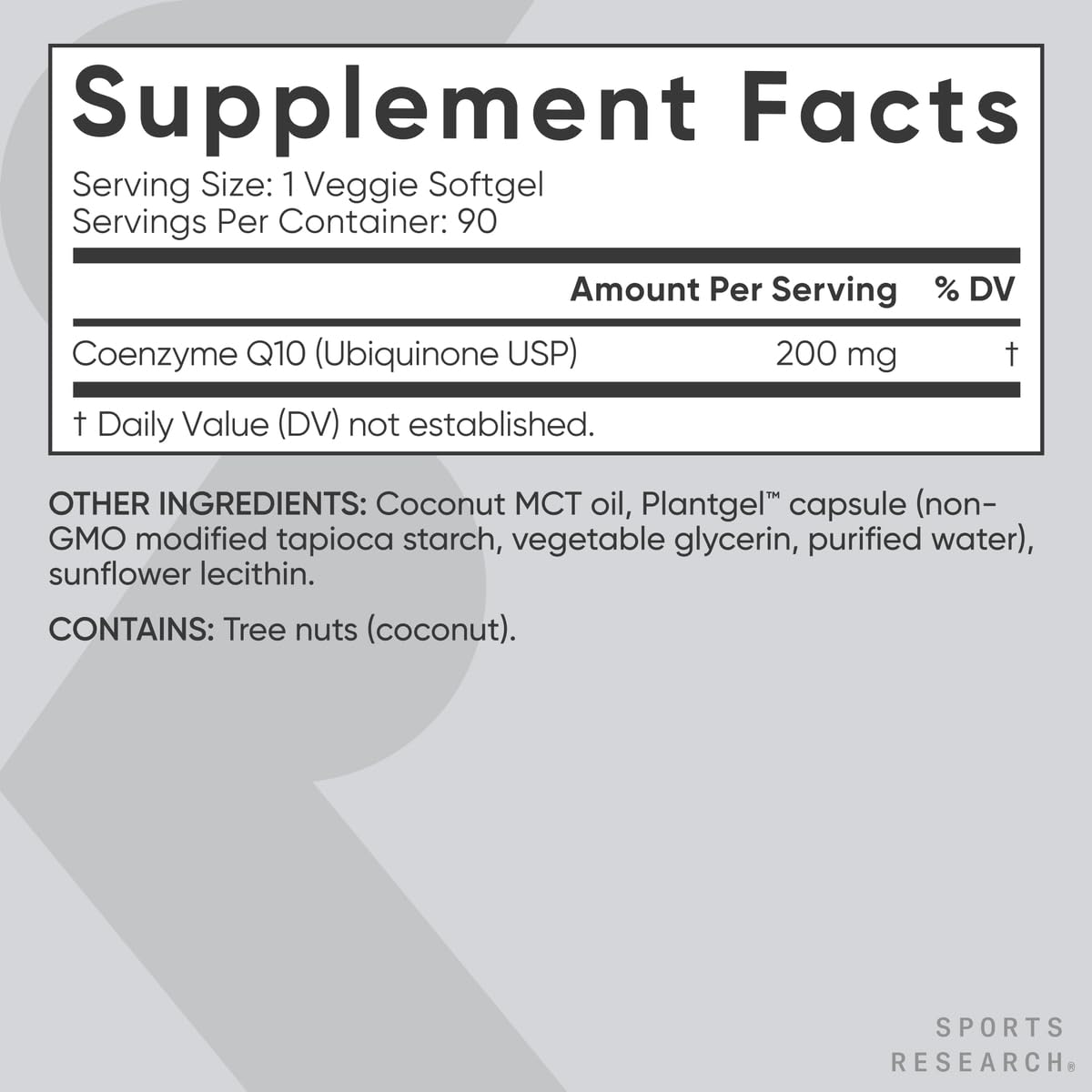 Sports Research CoQ10 200mg Softgels, 90 Count