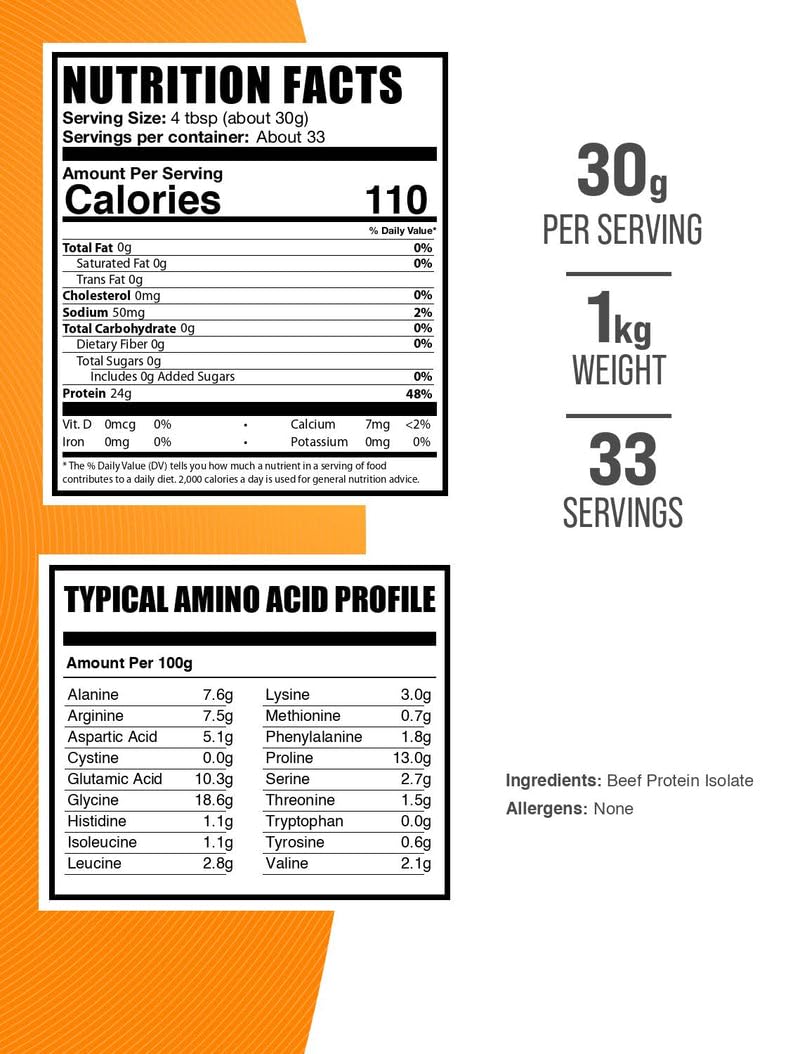 BulkSupplements Beef Protein Isolate Powder, 2.2 lb