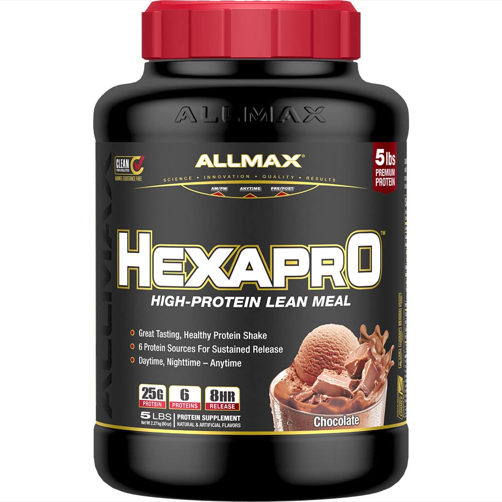 ALLMAX HEXAPRO Protein Powder, Chocolate, 5 lb, 80 Servings