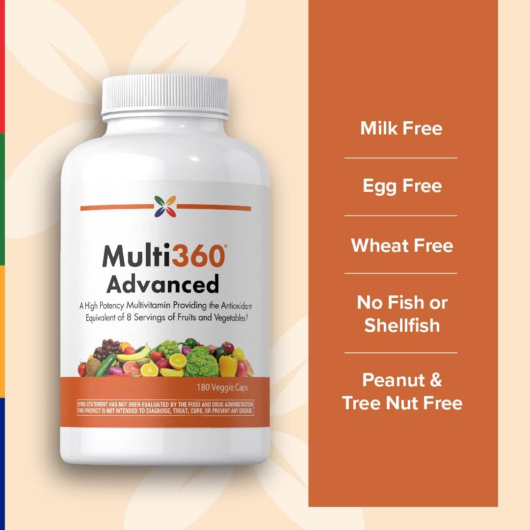 Stop Aging Now Multi360 Multivitamin for Women & Men with Zinc, Biotin, Vitamin C, D3 & B12 Daily Antioxidant Complex, 180 Veggie Capsules