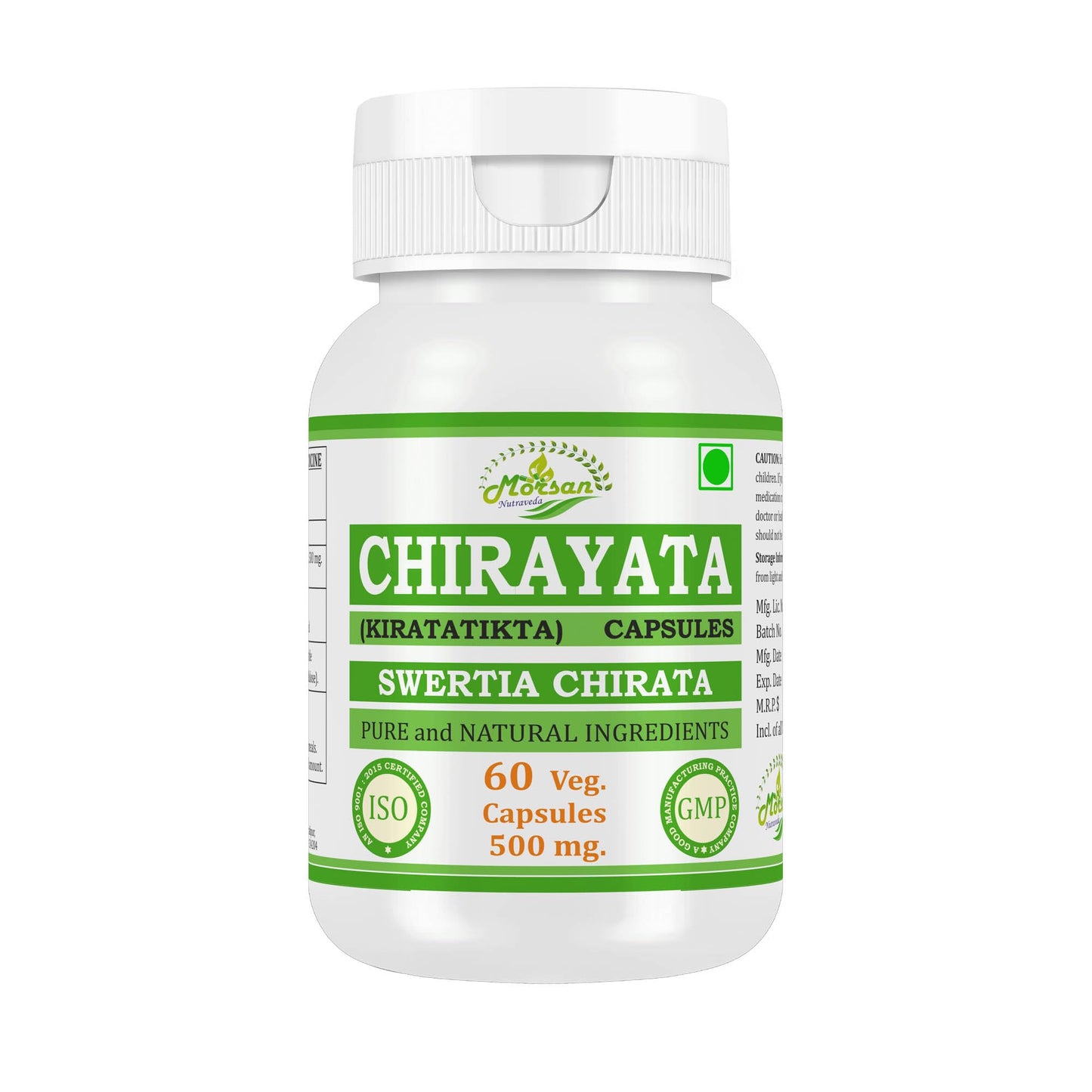 Morsan Nutraveda Chirayata (Swertia Chirata) Capsules, 60 Veggie Capsules