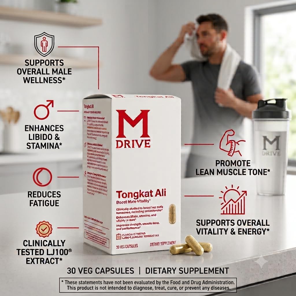 Mdrive Tongkat Ali 100mg Root Extract LJ100 Longjack Clinically Proven Eurycoma Longifolia Supplement for Men's Health Capsule, 30 Count
