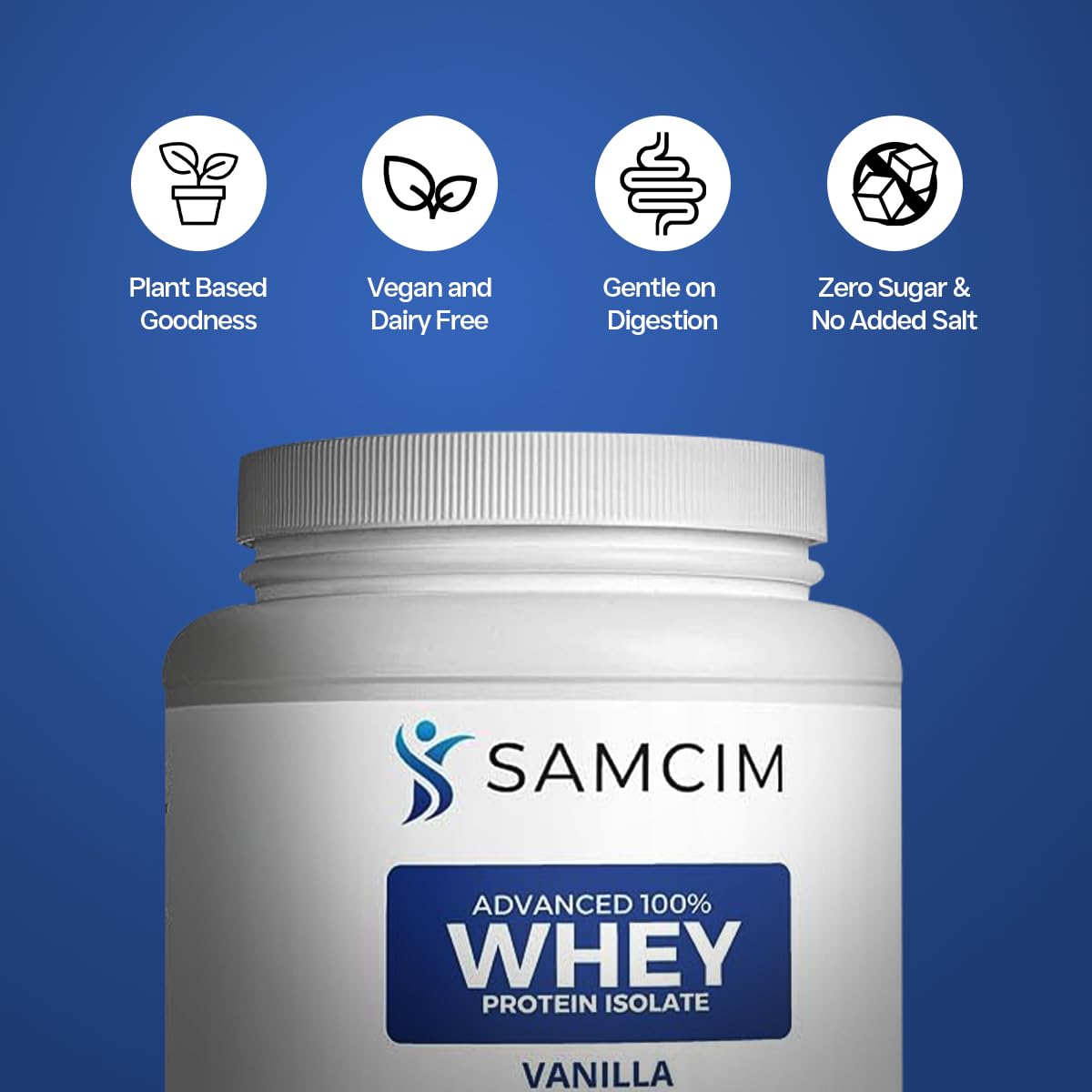 SAMCIM Advanced 100% Whey Protein Isolate Vanilla Flavor Protein Powder, 28.4 oz