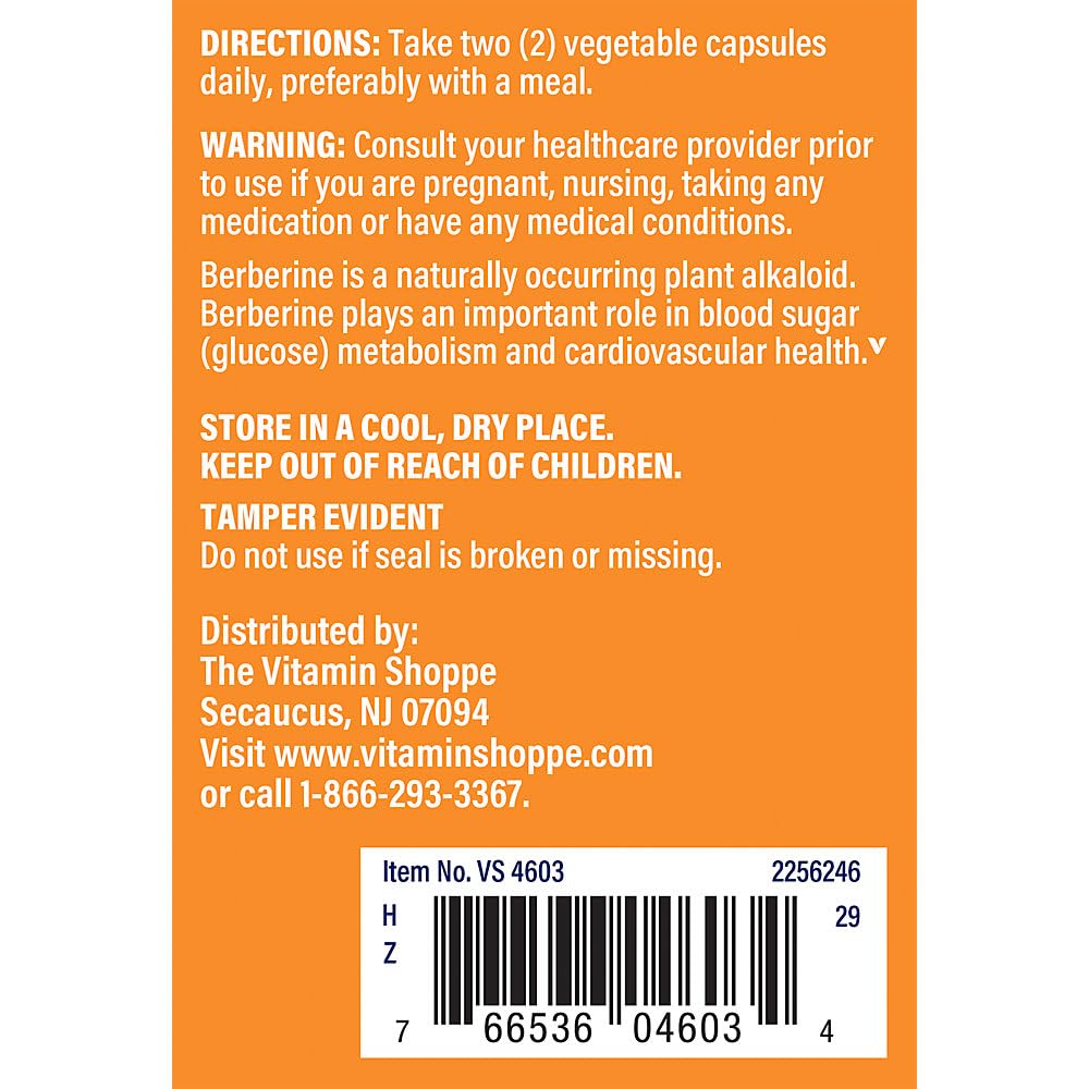 The Vitamin Shoppe Berberine Ceylon Cinnamon Supports Blood Sugar Vegetarian Capsules 120