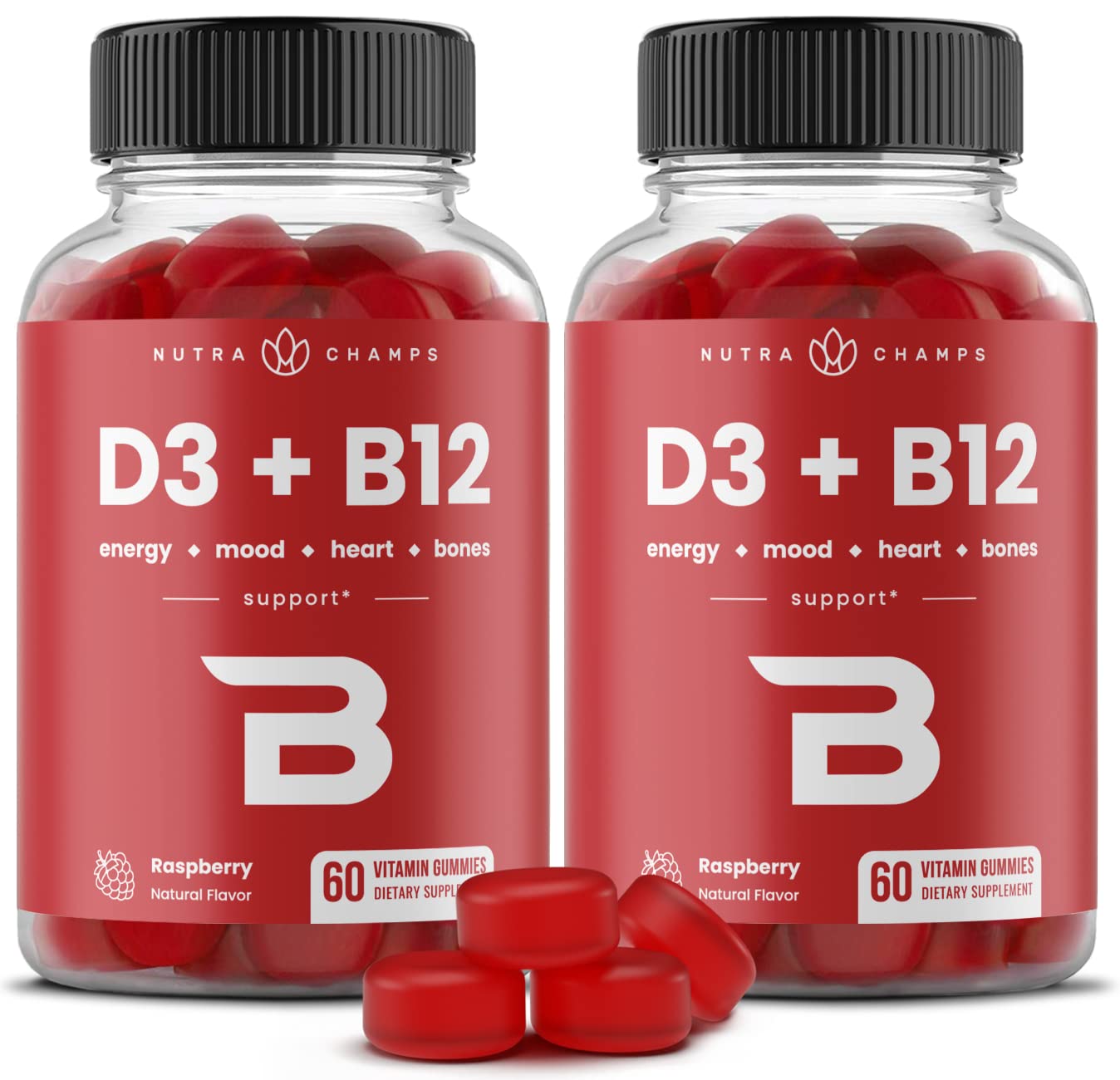 NutraChamps Vitamin D3 & B12 Methyl B12 Gummies for Adults & Kids, 120 Gummies