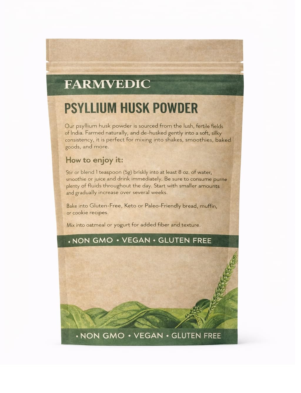 FARMVEDIC Psyllium Husk Fiber Powder Unflavored, Gluten-Free, Non-GMO, 8.81 oz