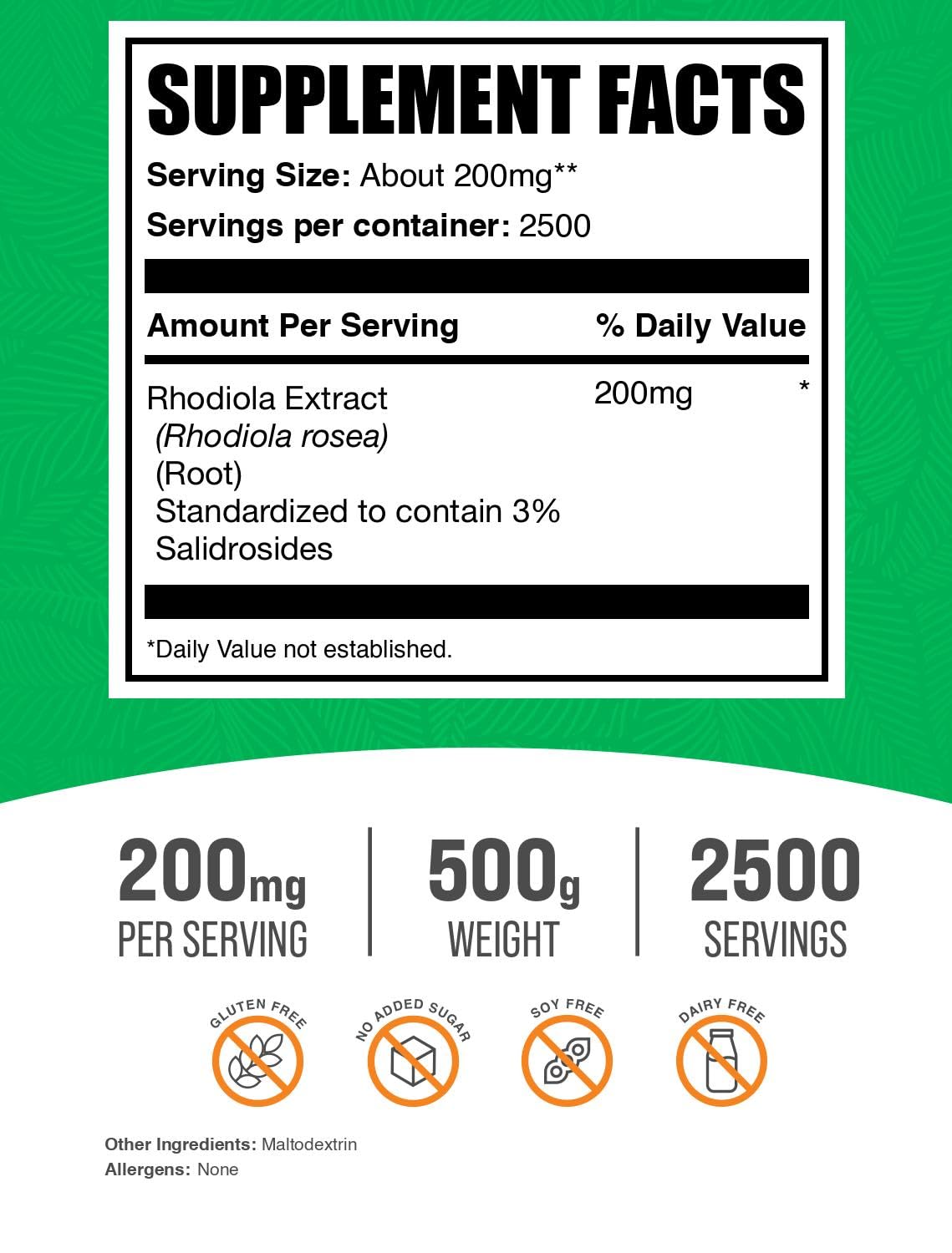 BulkSupplements Rhodiola Extract Powder 3% Salidrosides, Rhodiola Rosea Extract - Herbal Supplement, Gluten Free, 17.5 Ounce